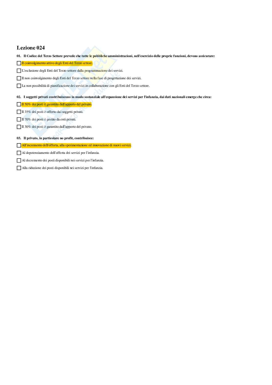 Paniere Servizi per l'infanzia: progetti e gestione - Risposte multiple - aggiornato (2026) Pag. 26