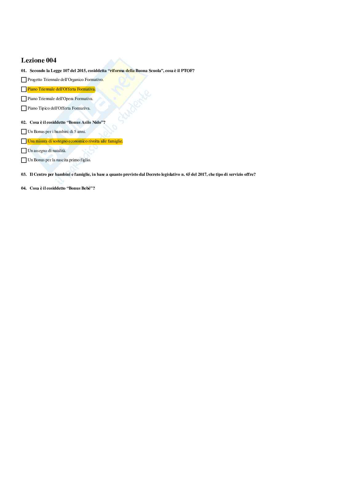 Paniere Servizi per l'infanzia: progetti e gestione - Risposte multiple - aggiornato (2026) Pag. 6