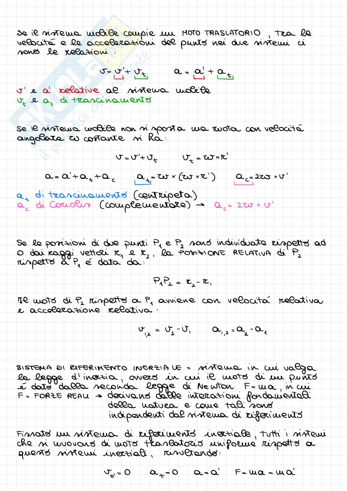 Moti relativi e dinamica del punto Pag. 2