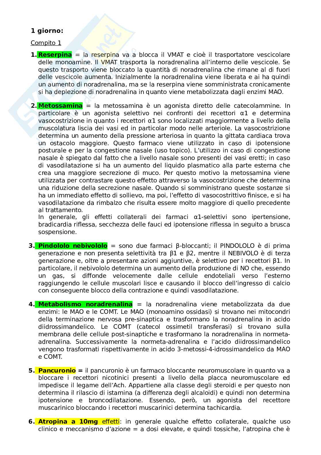 Domande farmacologia e farmacoterapia - primo parziale Pag. 1