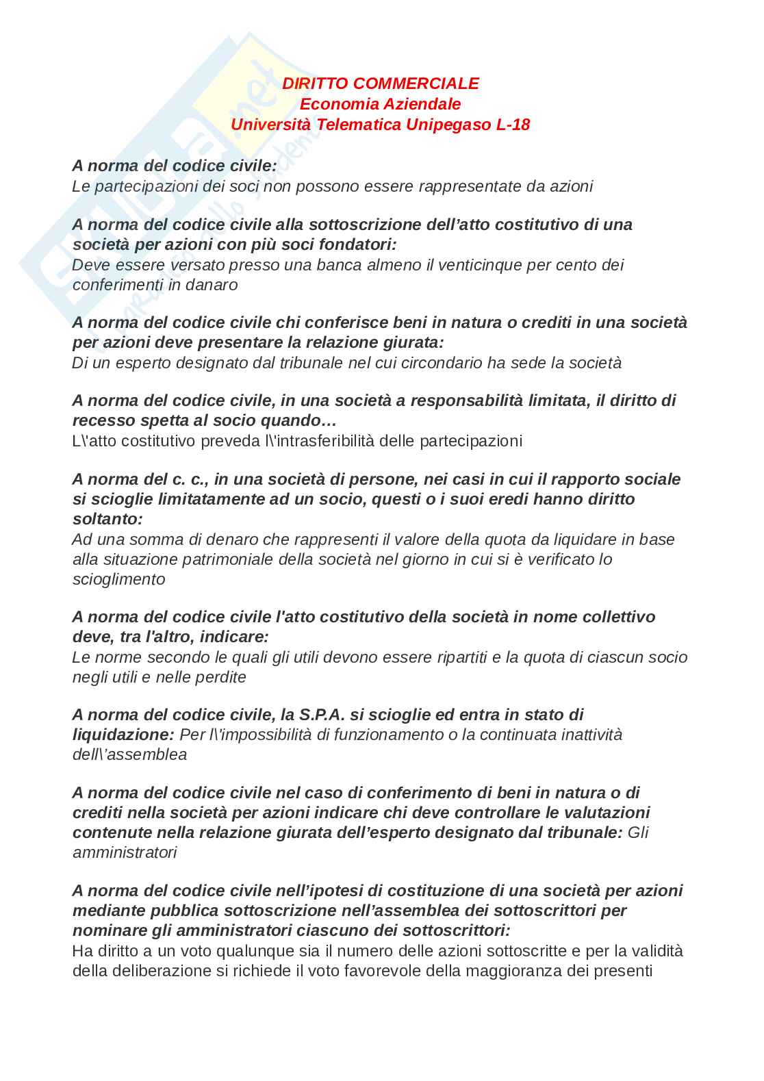 Paniere esame Diritto commerciale Pag. 1