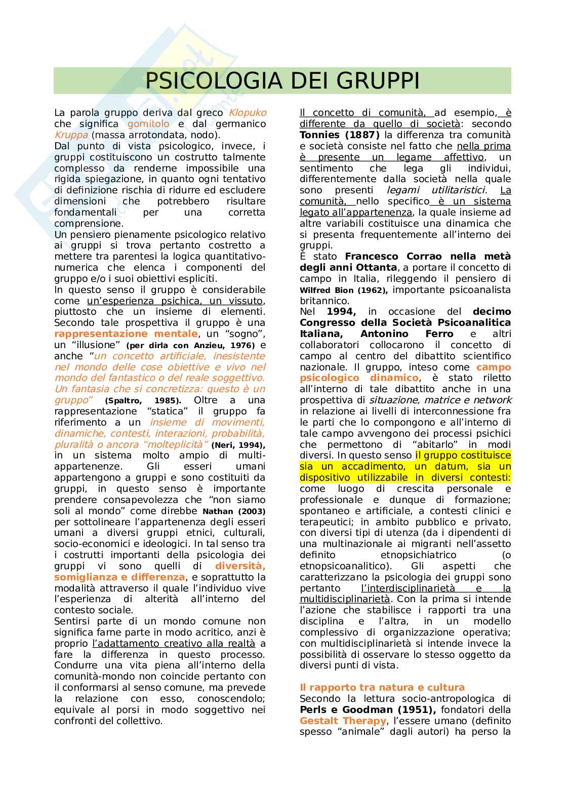 Appunti di Psicologia dei gruppi  Pag. 1