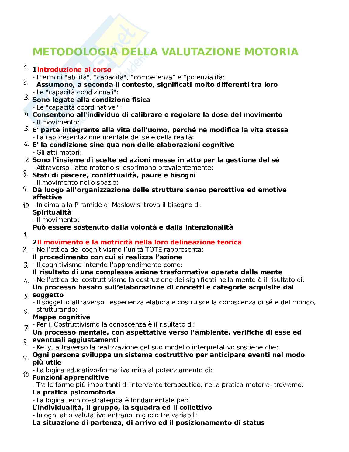 Paniere Metodologia della valutazione motoria. Aggiornato e completo. In ordine Pag. 1