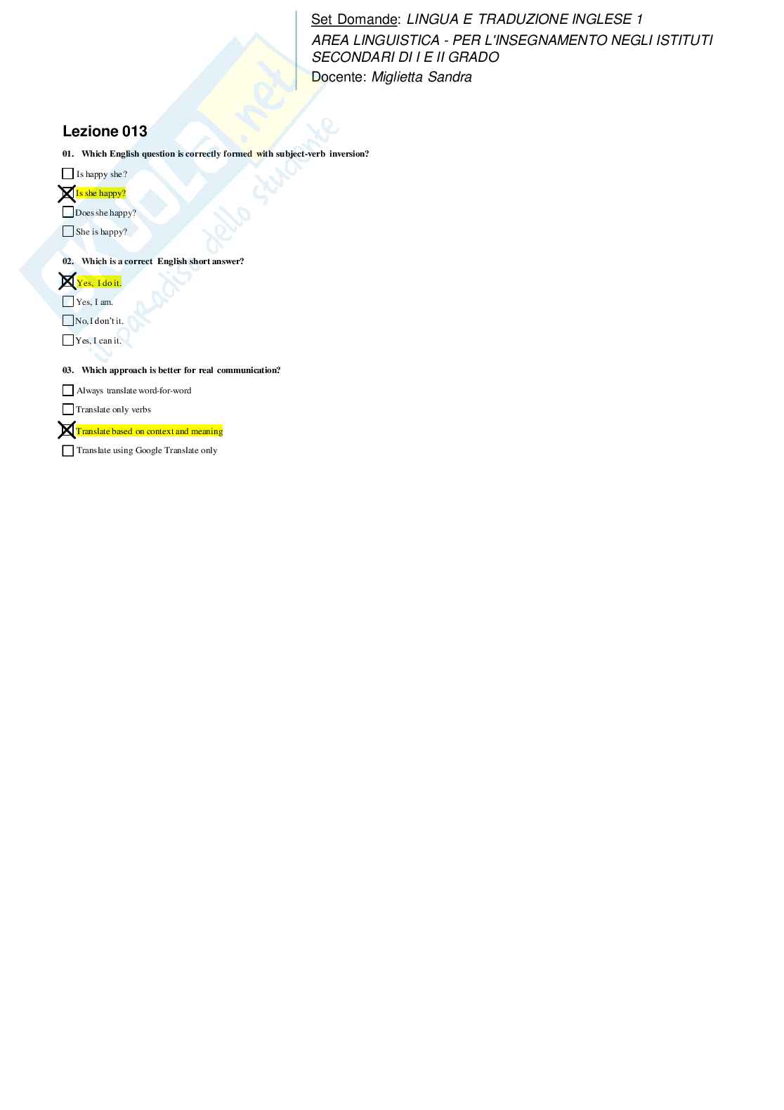 Risposte domande chiuse Lingua e traduzione inglese I aggiornate 2026 Pag. 11