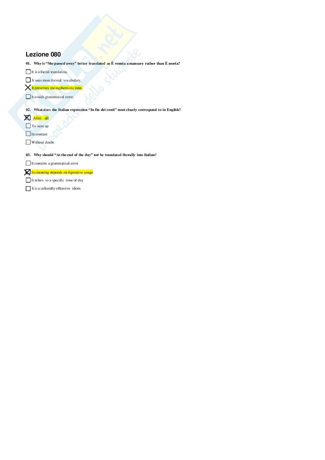 Risposte domande chiuse Lingua e traduzione inglese I aggiornate 2026 Pag. 56