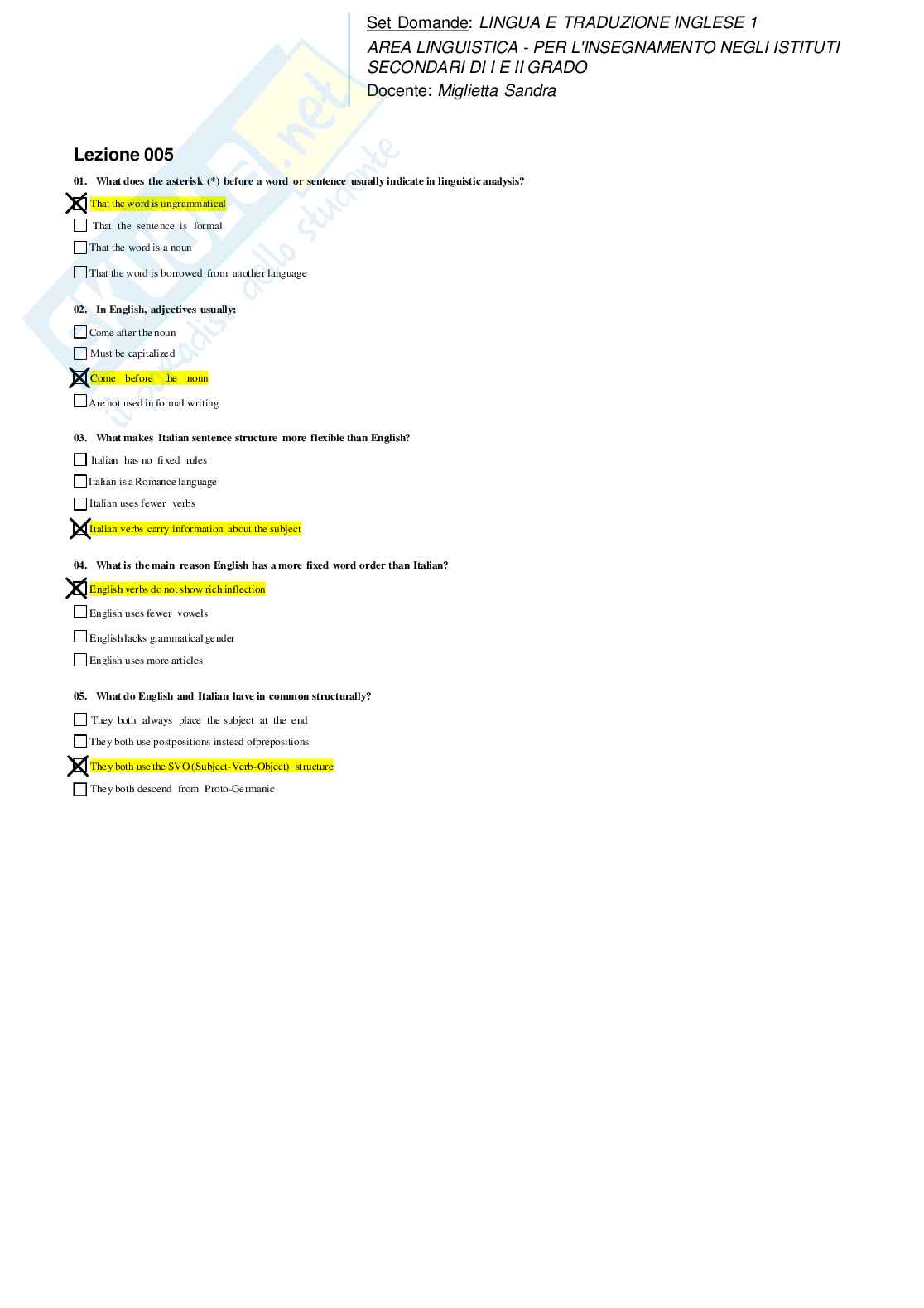 Risposte domande chiuse Lingua e traduzione inglese I aggiornate 2026 Pag. 6