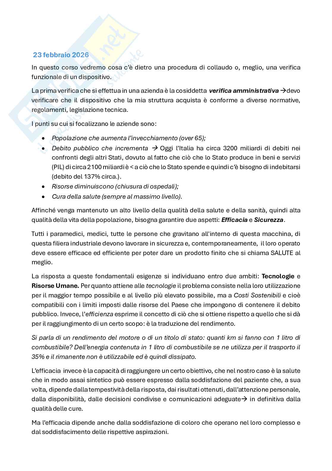 Appunti Lezione Collaudo delle tecnologie biomediche Pag. 1