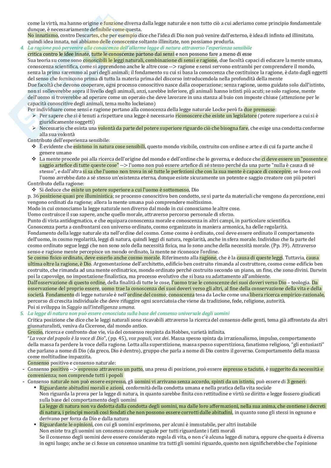 Riassunto esame Storia della filosofia, Prof. Schino Annalisa, libro consigliato Saggi sulla legge naturale e due trattati sul governo, Locke  Pag. 6