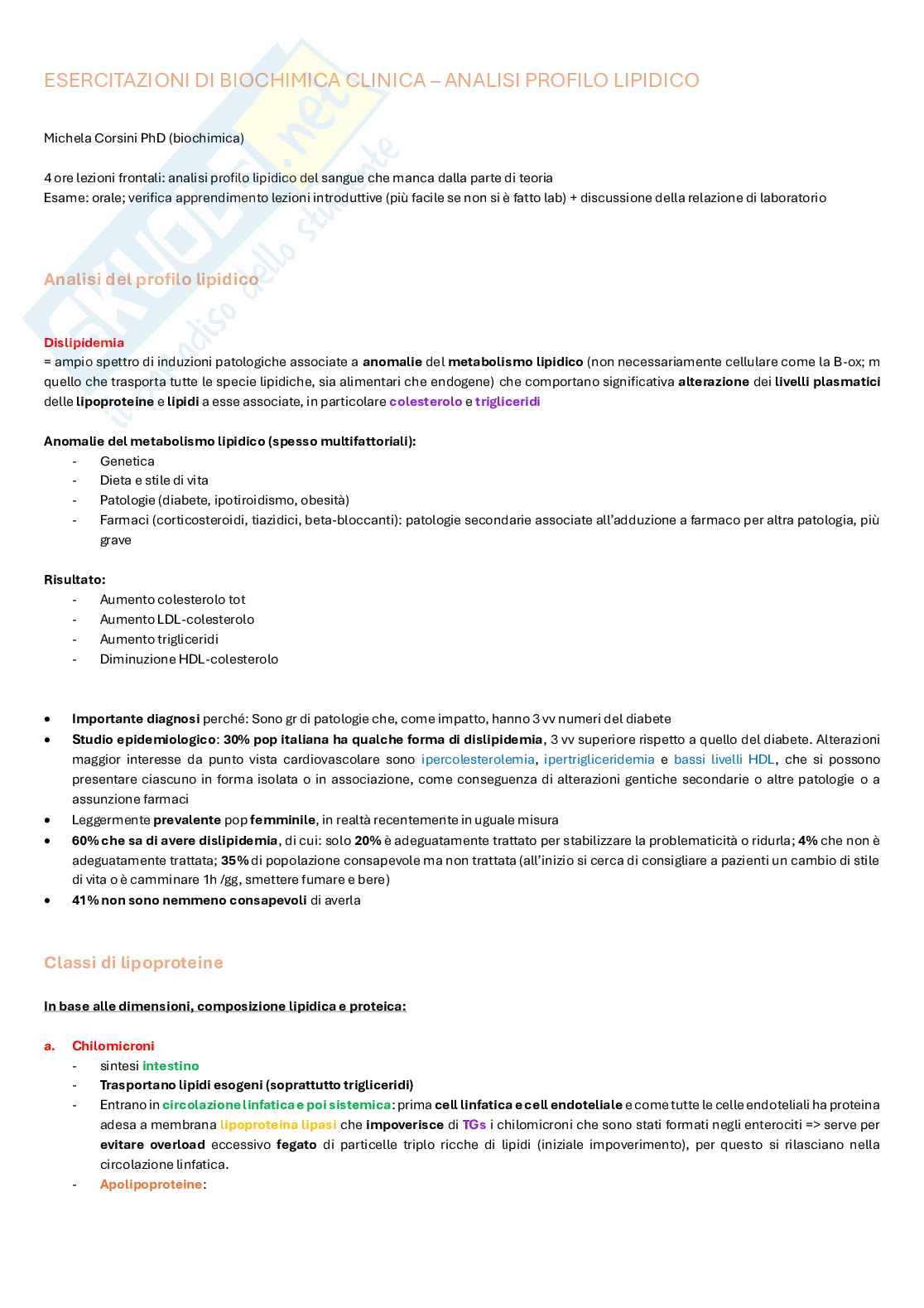 Esercitazioni di Biochimica clinica   Pag. 1