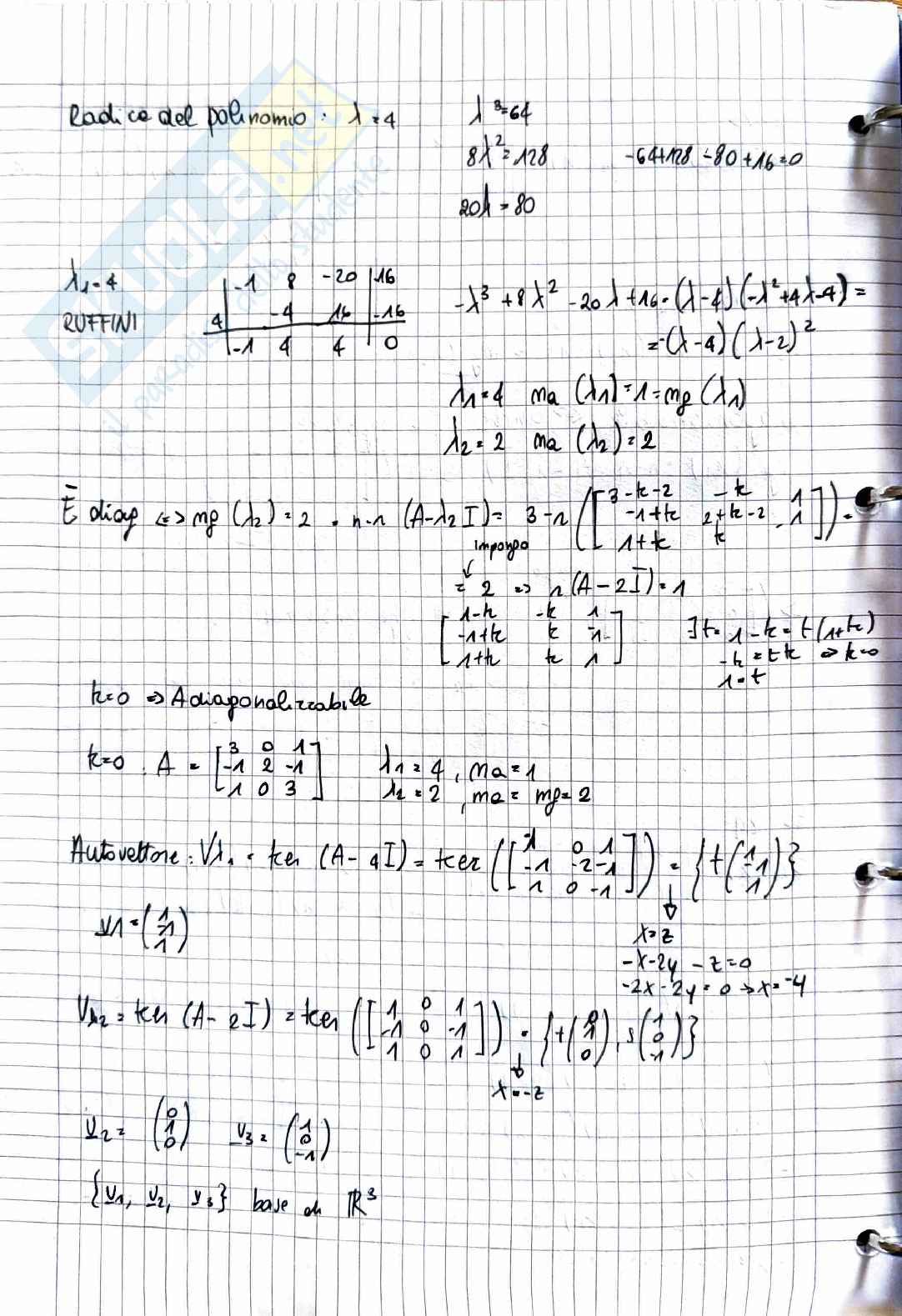 Esercizi Svolti Geometria e algebra lineare: operazioni con vettori e combinazioni lineari Pag. 26