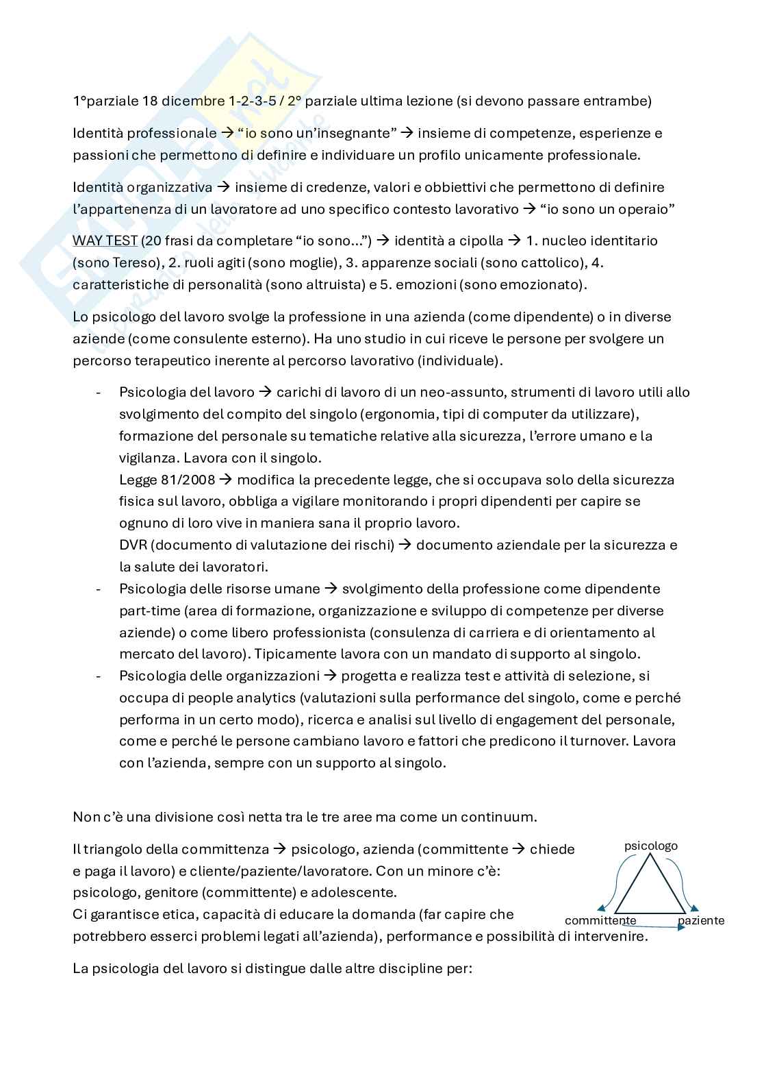Appunti completi delle lezioni di Psicologia del lavoro Pag. 1