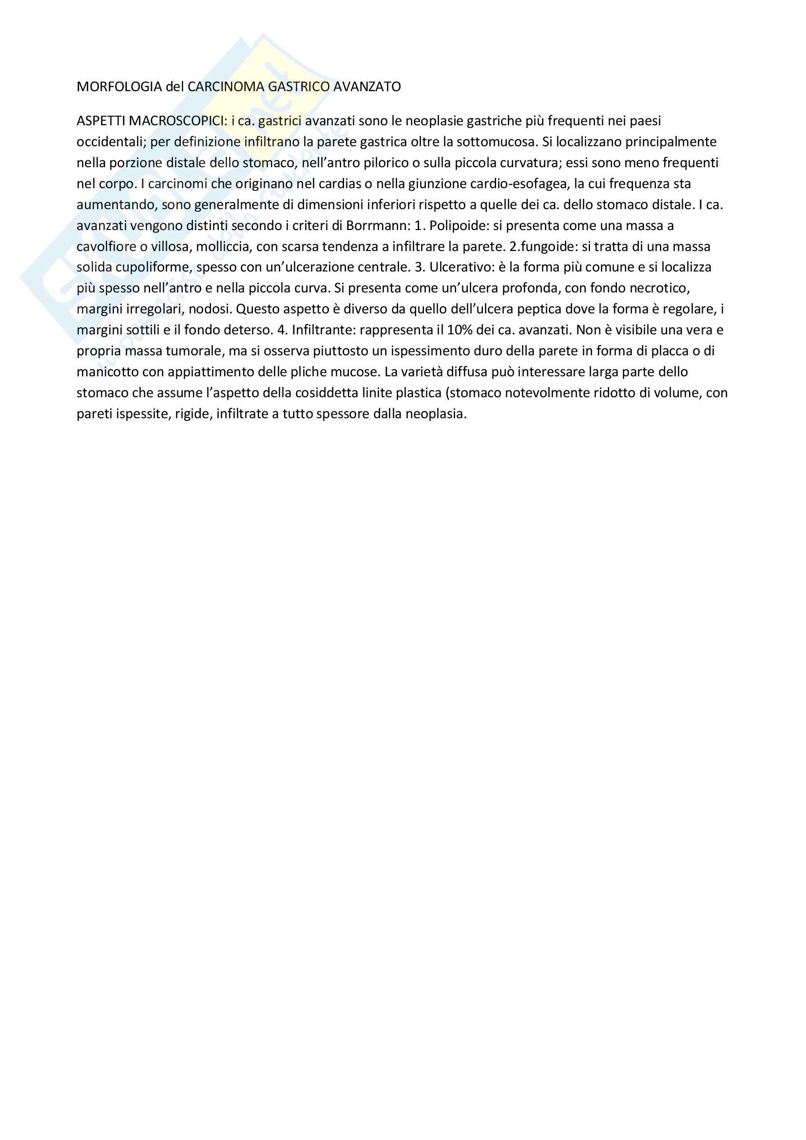 Anatomia patologica - morfologia del carcinoma gastrico avanzato Pag. 1