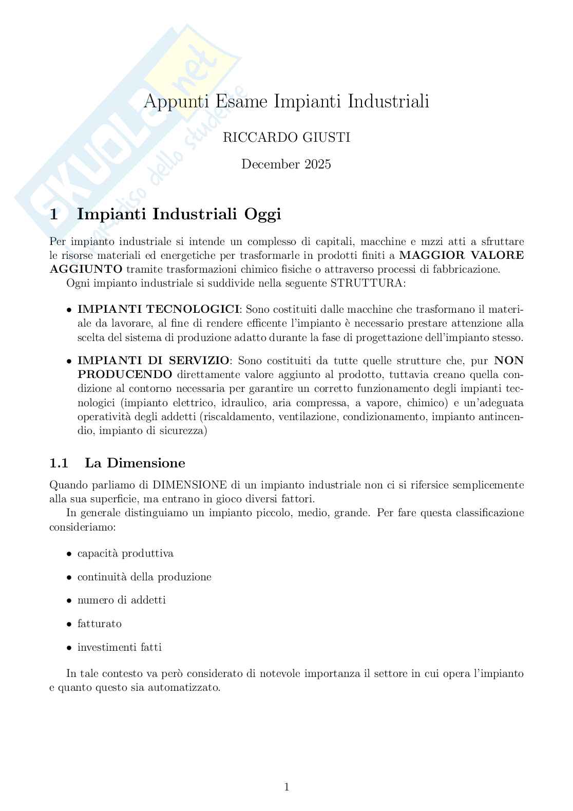Appunti completi per l'esame di Impianti industriali Pag. 1