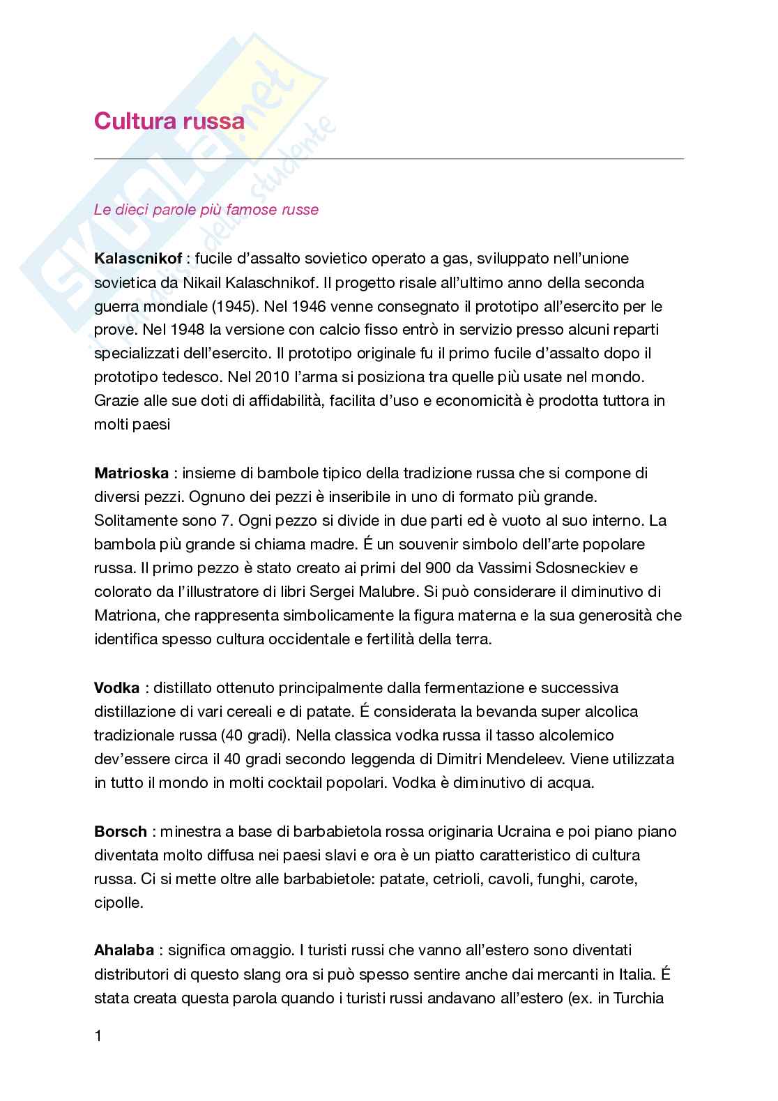 Appunti lezioni cultura russa Pag. 1