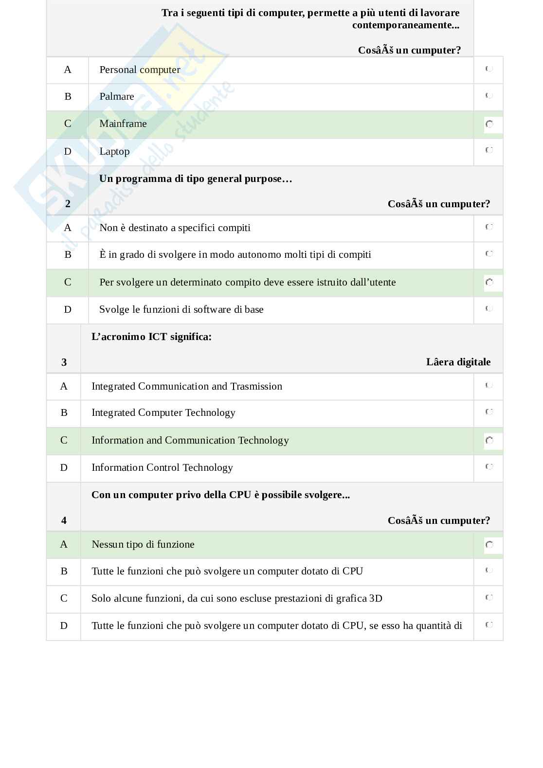 Idoneità Informatica: Domande e risposte esame finale Pag. 1