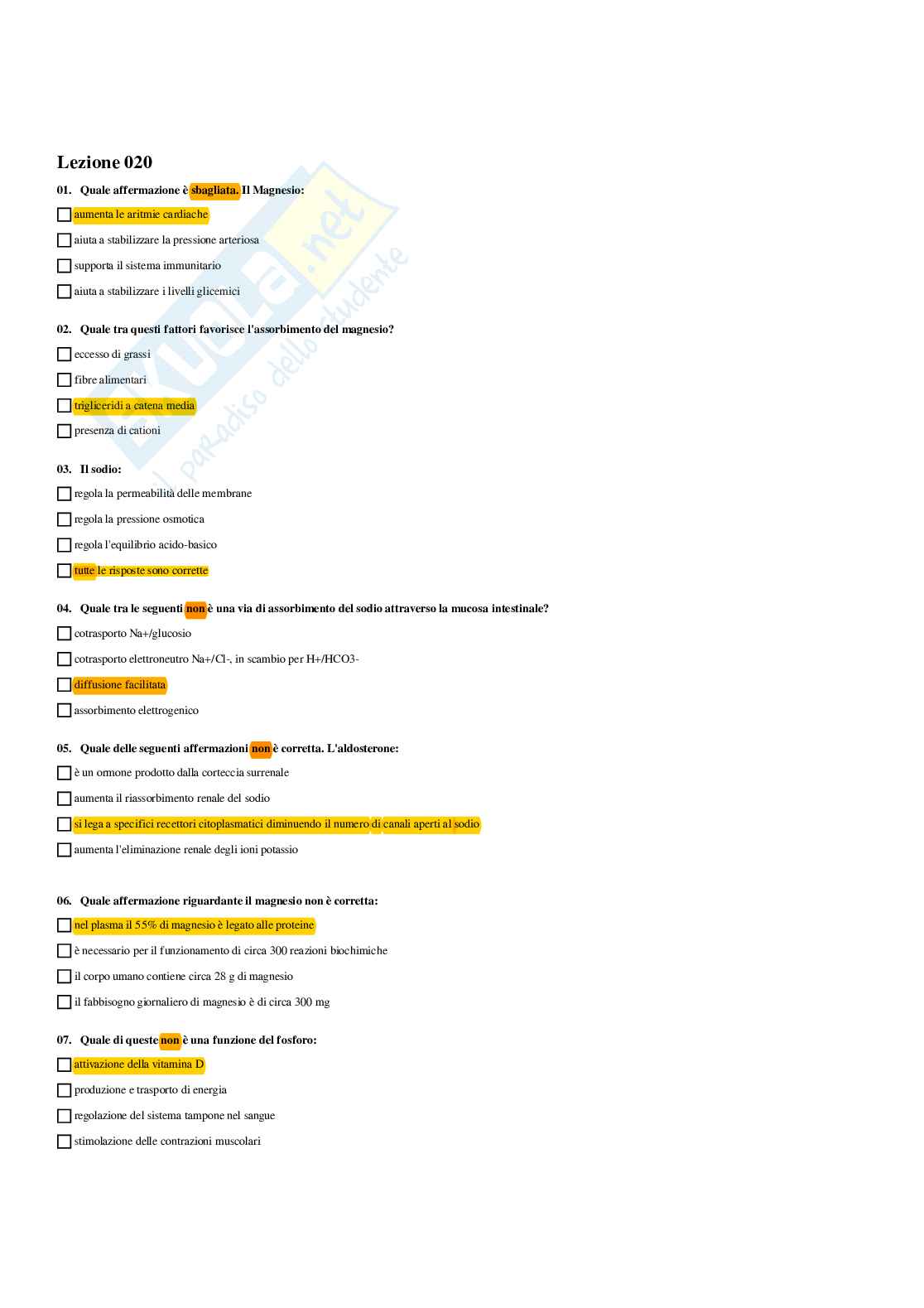 Paniere completo di Fisiologia dei nutrienti (2026) - Risposte multiple e aperte corrette Pag. 66