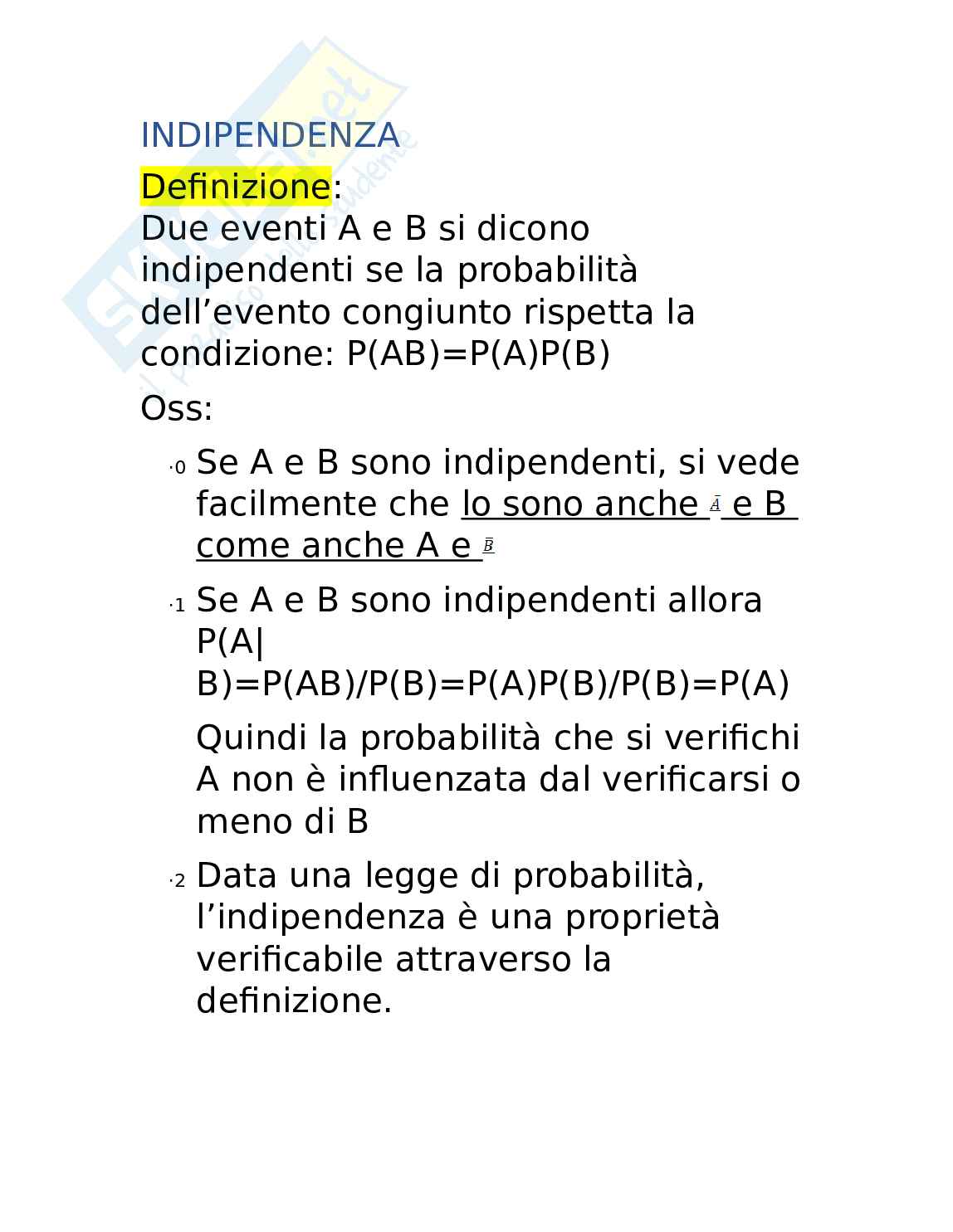 Appunti su disgiunzione e indipendenza Pag. 1