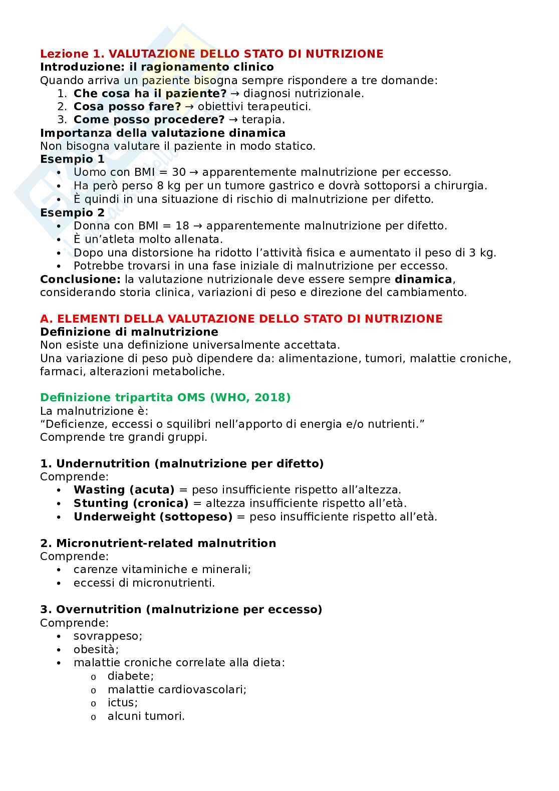 Appunti Valutazione dello stato di nutrizione Pag. 1