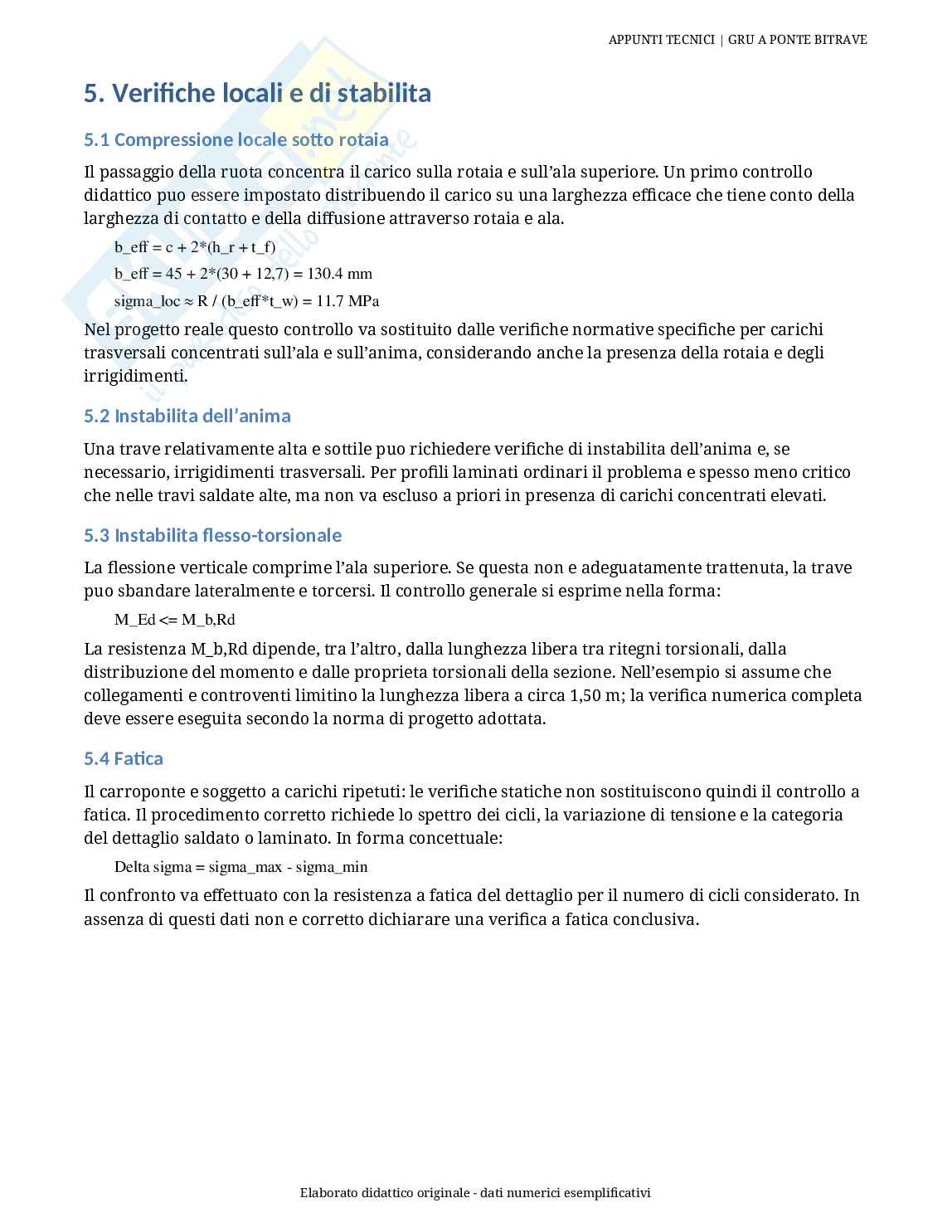Appunti di Costruzioni metalliche sulla verifica del carroponte bitrave Pag. 6