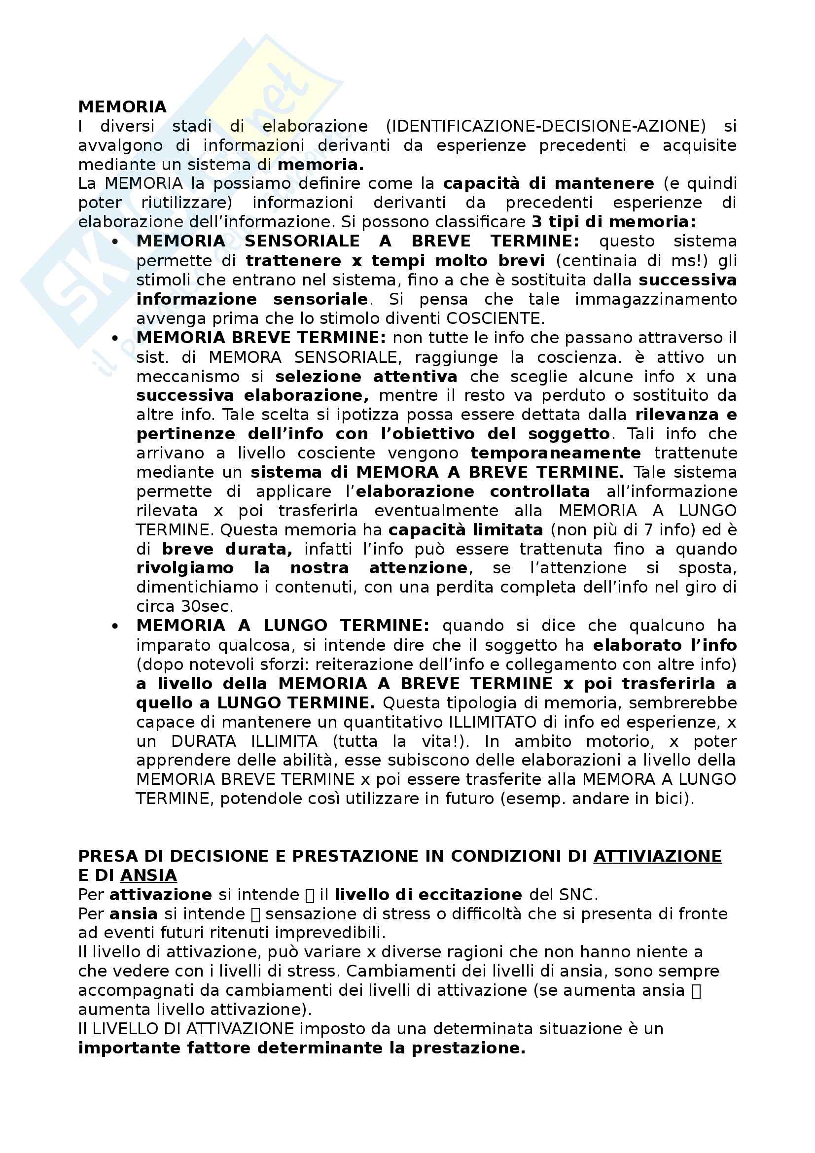 Riassunto esame Metodologia del movimento umano, prof. Bensi, libro consigliato Apprendimento motorio e prestazione, Schmidt - Wrisberg Pag. 11