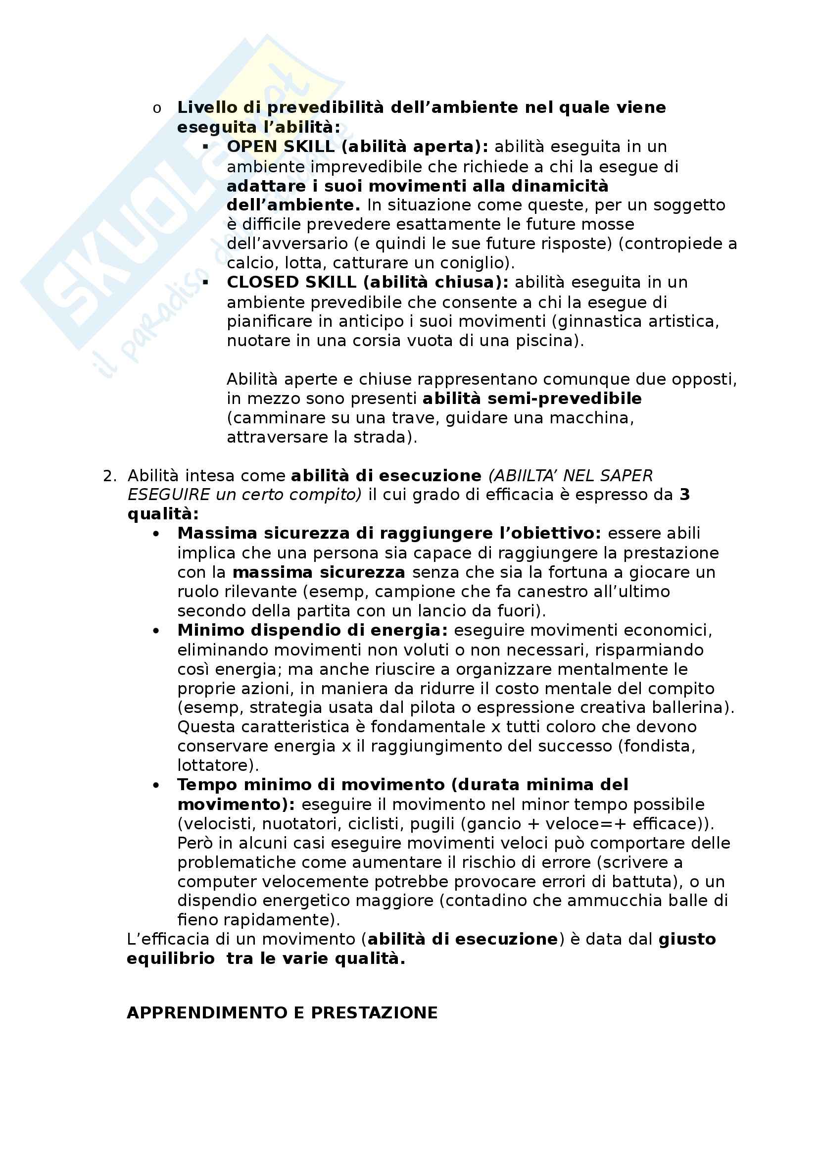 Riassunto esame Metodologia del movimento umano, prof. Bensi, libro consigliato Apprendimento motorio e prestazione, Schmidt - Wrisberg Pag. 2