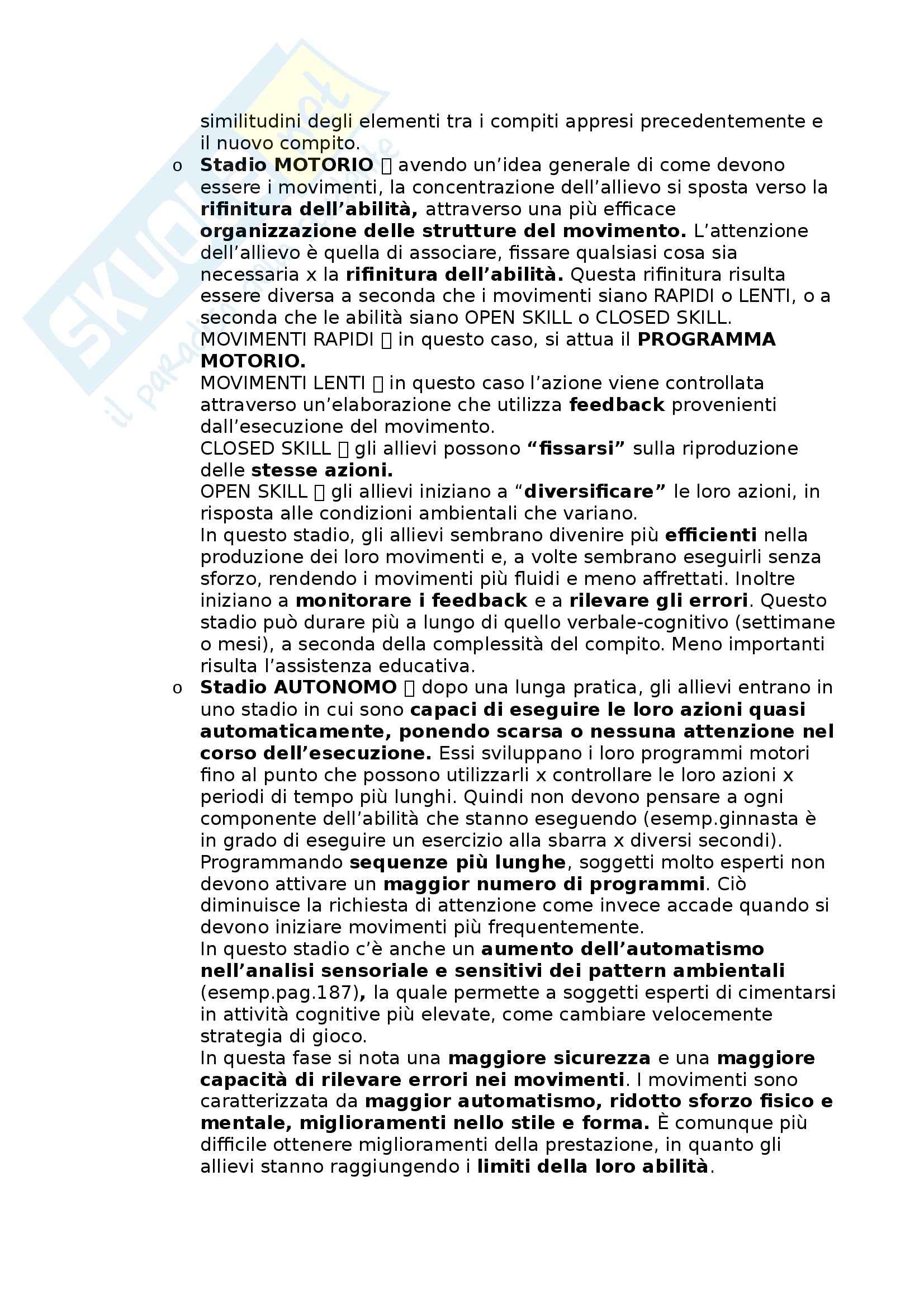 Riassunto esame Metodologia del movimento umano, prof. Bensi, libro consigliato Apprendimento motorio e prestazione, Schmidt - Wrisberg Pag. 31