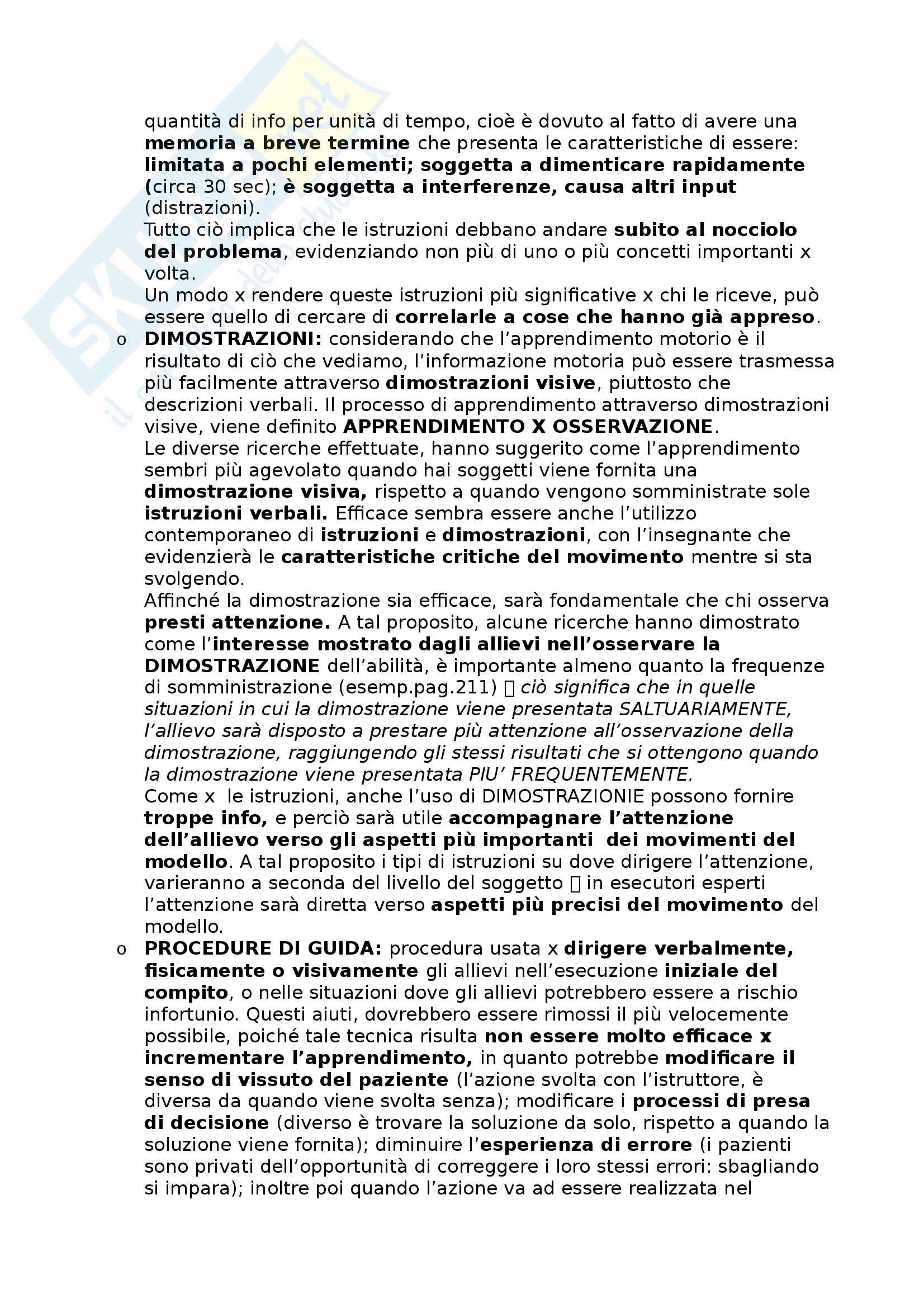 Riassunto esame Metodologia del movimento umano, prof. Bensi, libro consigliato Apprendimento motorio e prestazione, Schmidt - Wrisberg Pag. 36