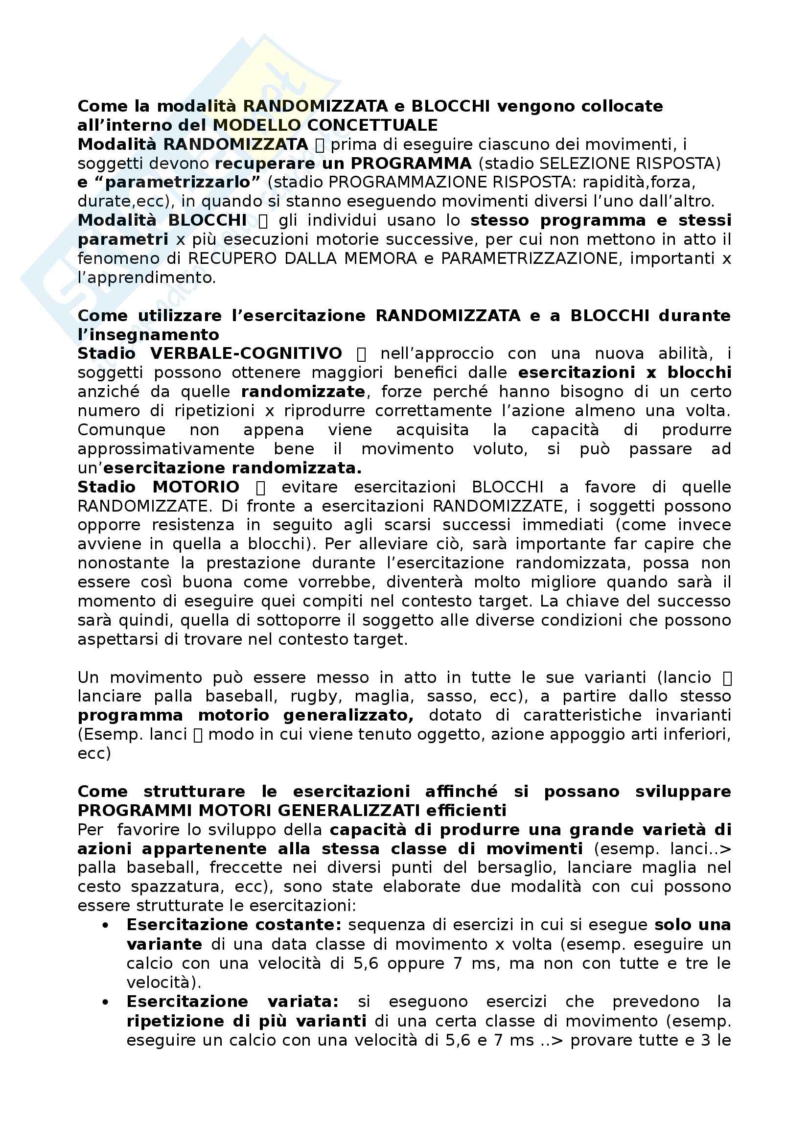 Riassunto esame Metodologia del movimento umano, prof. Bensi, libro consigliato Apprendimento motorio e prestazione, Schmidt - Wrisberg Pag. 41