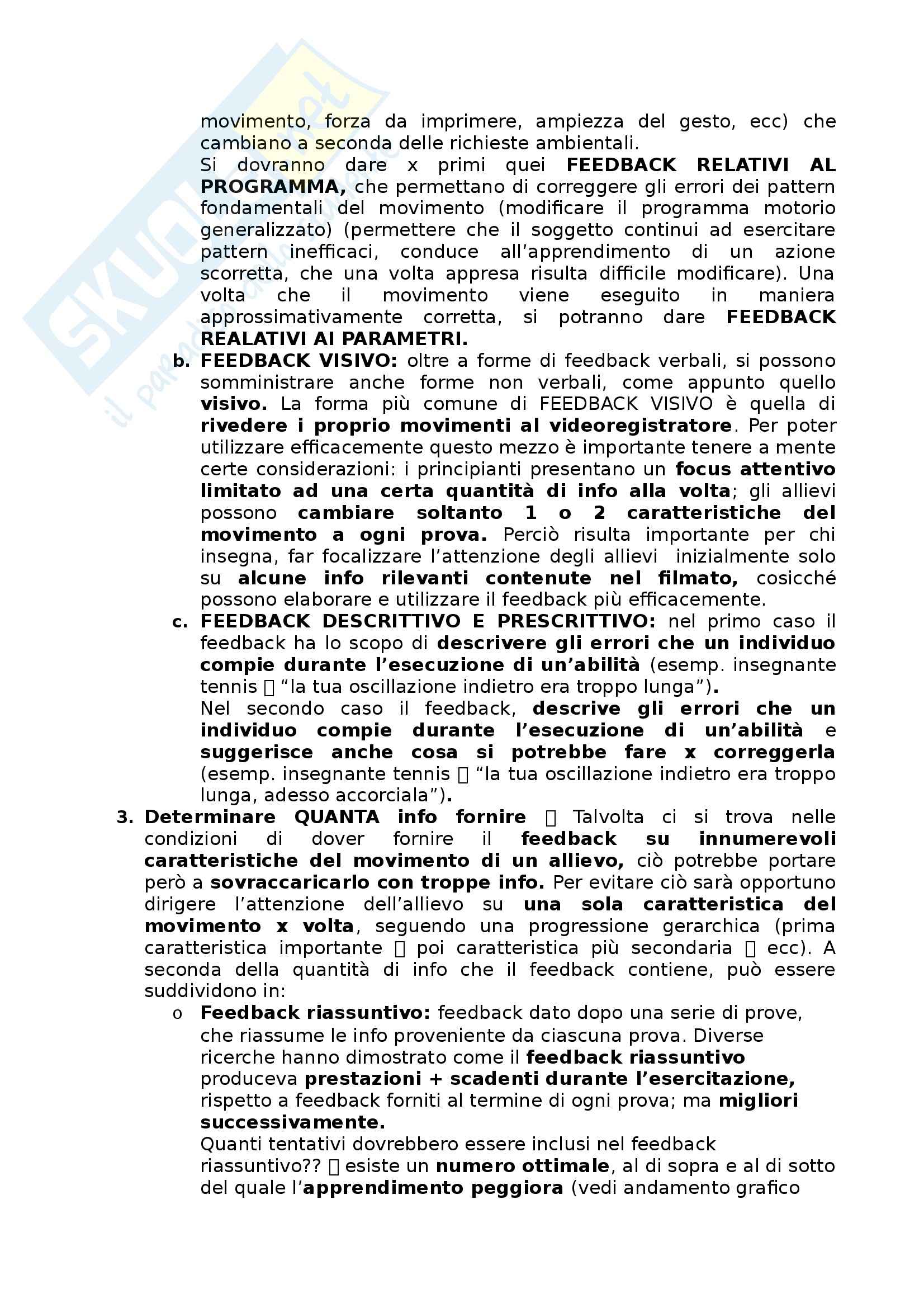 Riassunto esame Metodologia del movimento umano, prof. Bensi, libro consigliato Apprendimento motorio e prestazione, Schmidt - Wrisberg Pag. 46