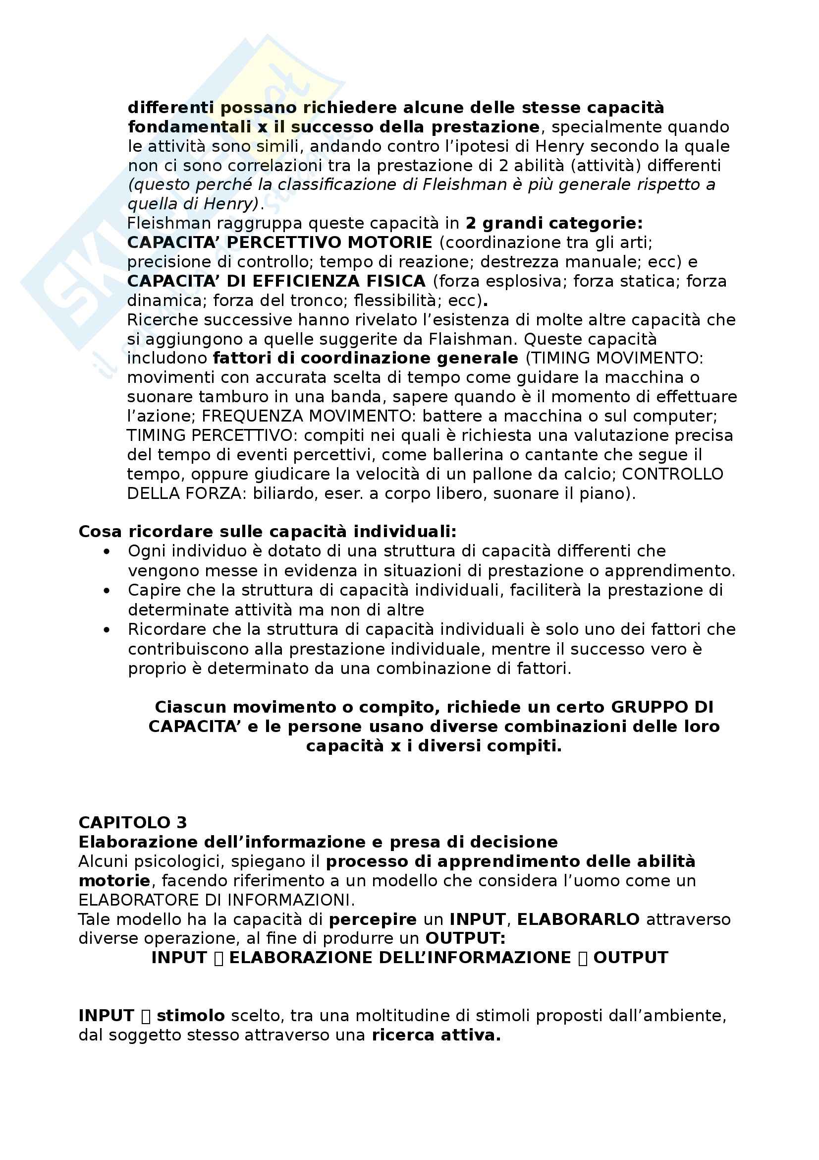 Riassunto esame Metodologia del movimento umano, prof. Bensi, libro consigliato Apprendimento motorio e prestazione, Schmidt - Wrisberg Pag. 6