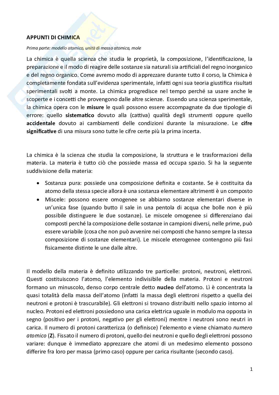 Appunti di Chimica generale Pag. 1