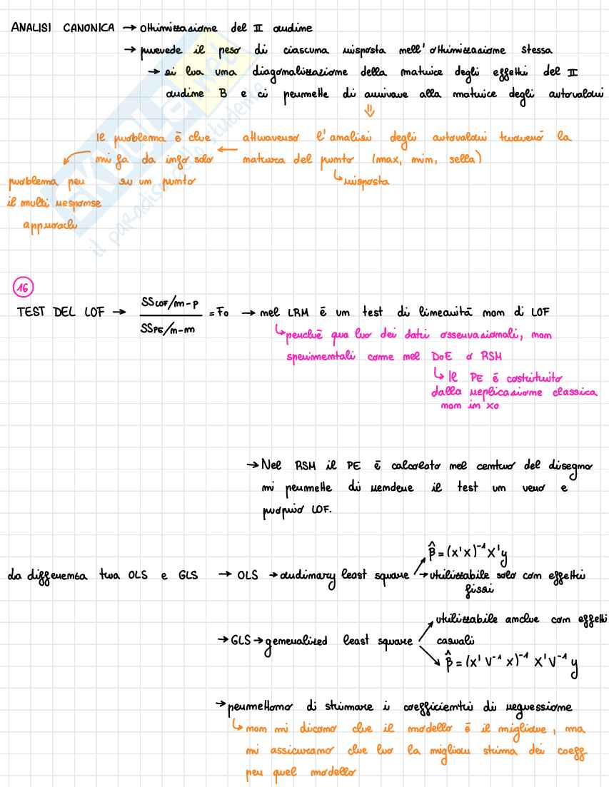 Domande orali Statistica per la sperimentazione e le previsioni in ambito tecnologico Pag. 16