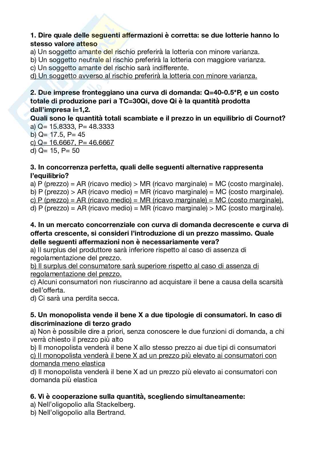 Domande esame Microeconomia Pag. 1