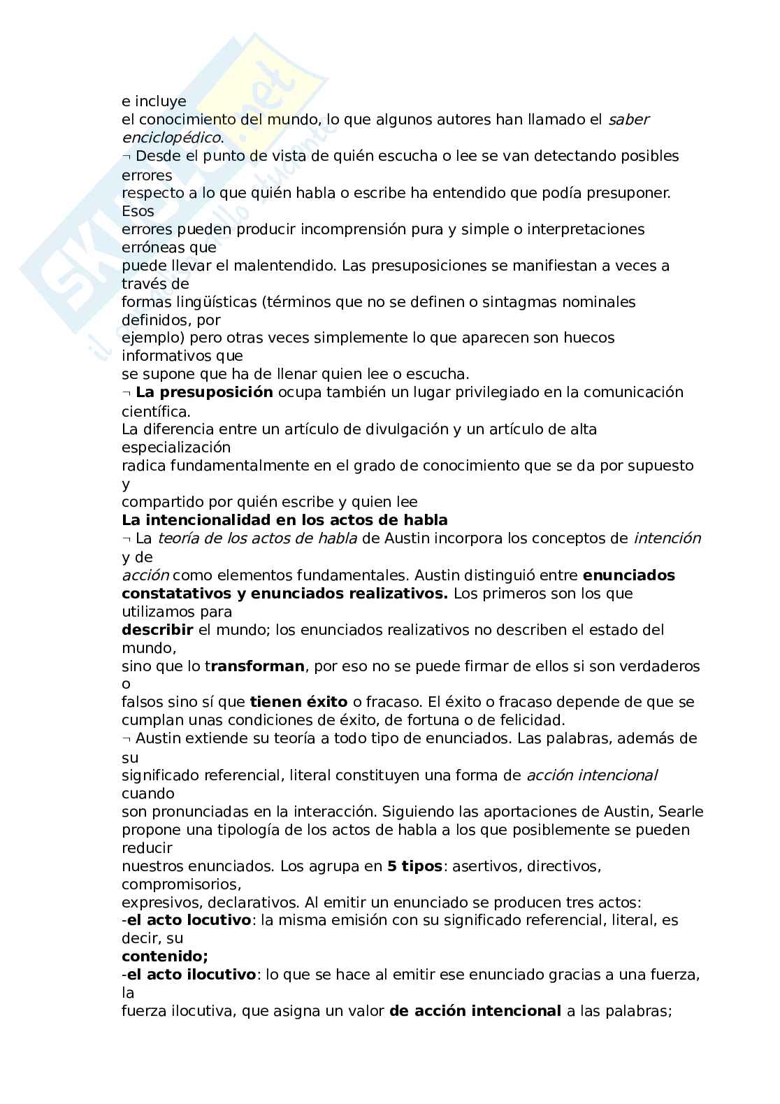 Riassunto esame Basi di spagnolo, Prof. Leal Rivas Natasha, libro consigliato Las cosas del decir, Amparo Tuson, Helena Calsamiglia Blancafort Pag. 31