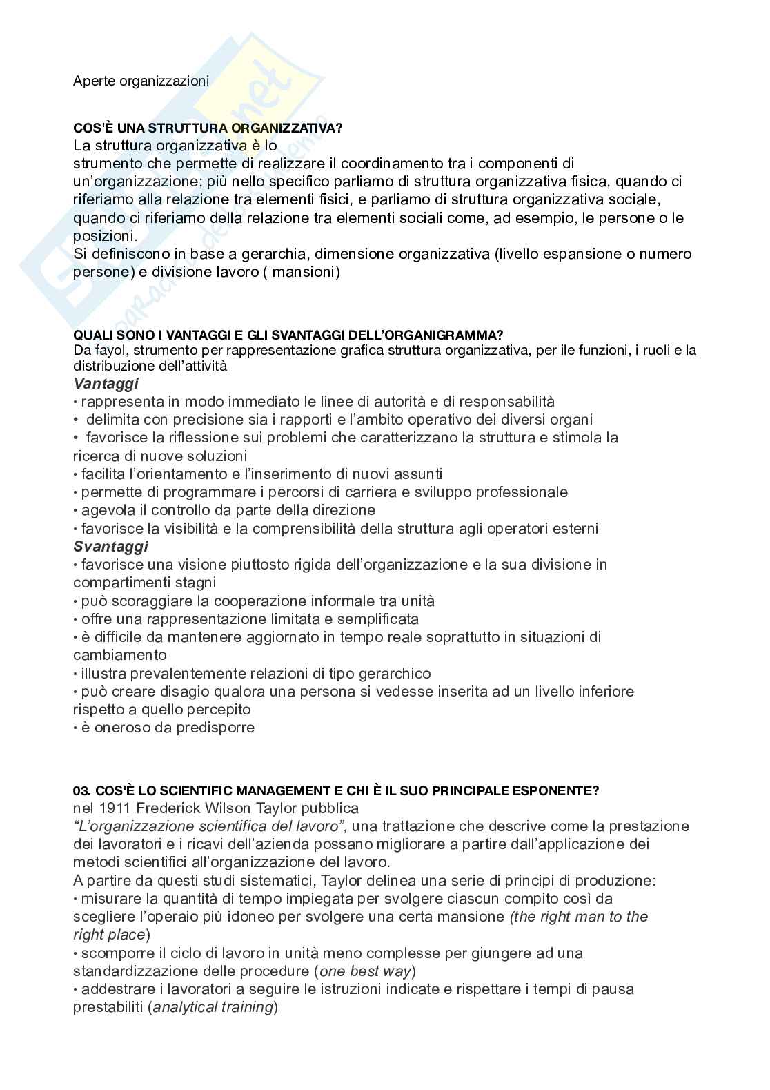 Domande aperte Psicologia delle organizzazioni Pag. 1