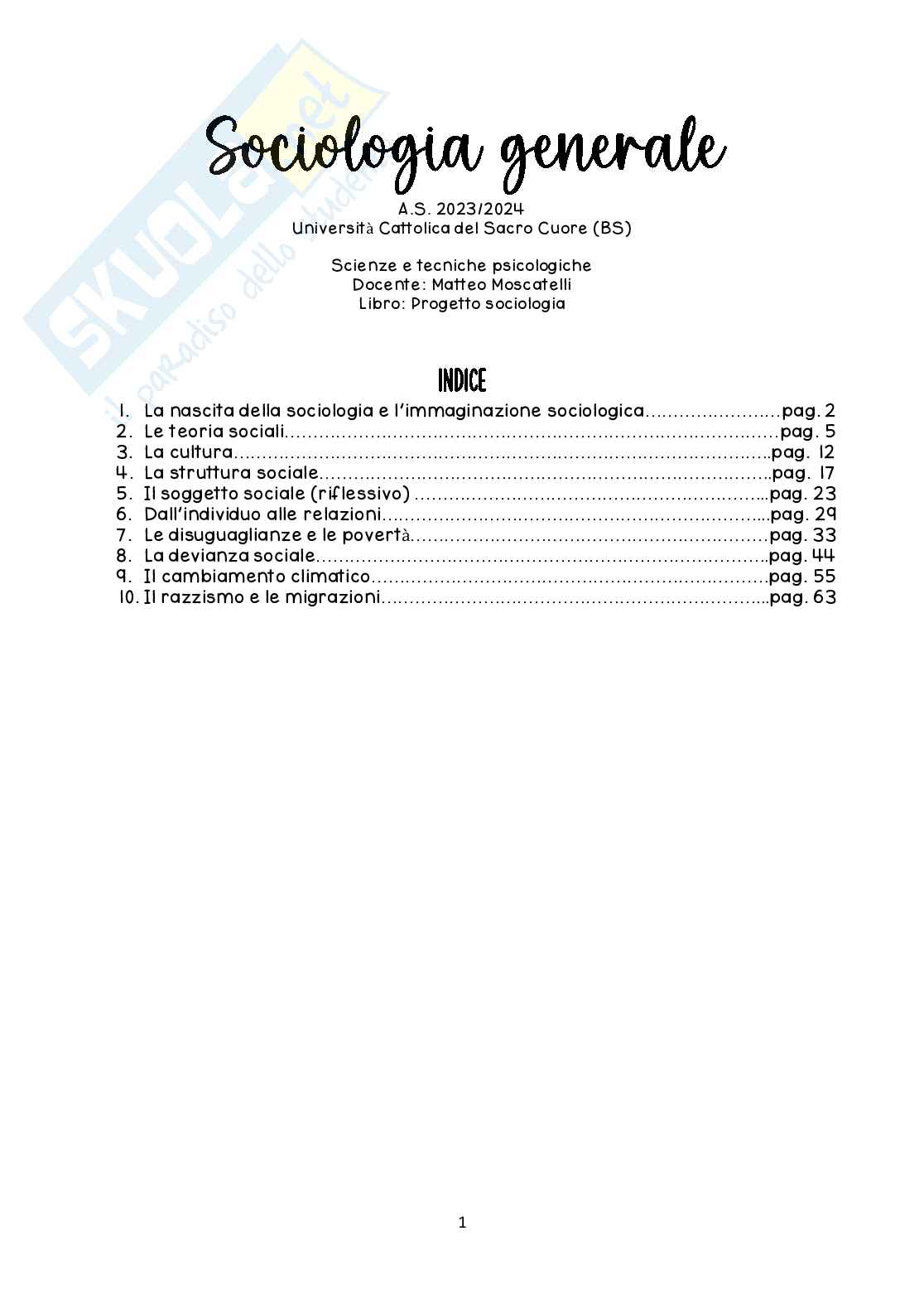 Riassunto esame Sociologia generale, Prof. Moscatelli, libro consigliato Progetto sociologia, Jeff Manza Pag. 1