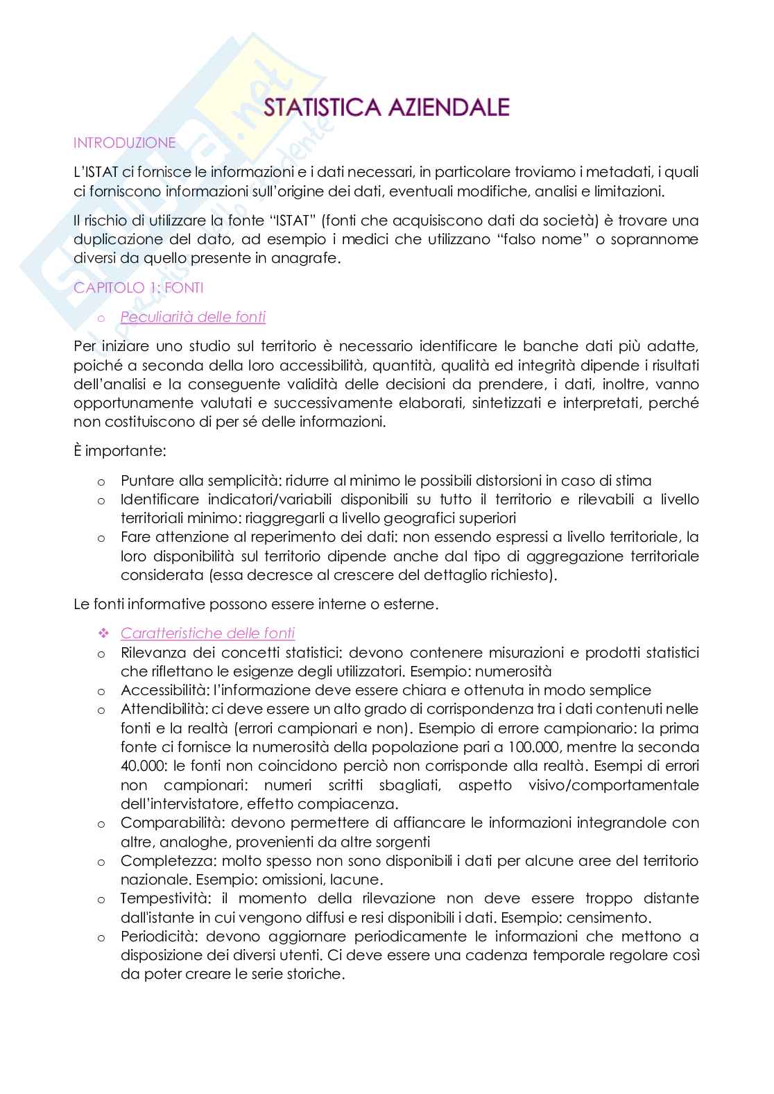 Statistica aziendale - Prima parte Pag. 1