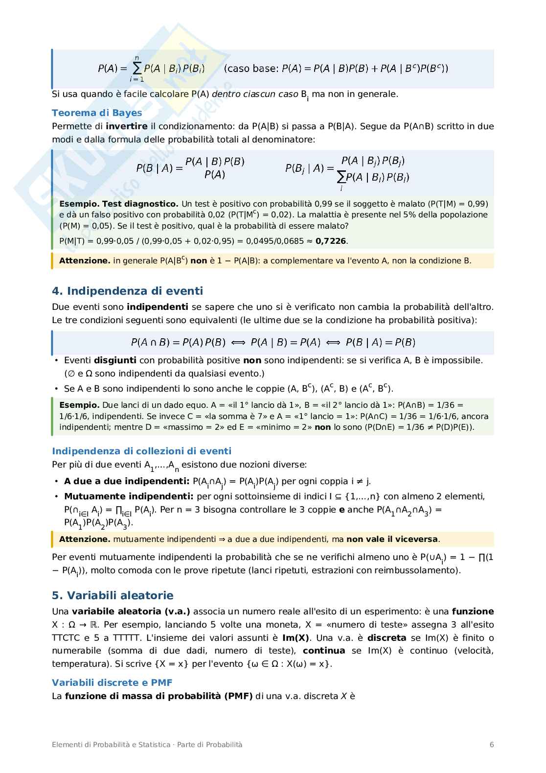 Appunti completi di Elementi di probabilità e statistica Pag. 6