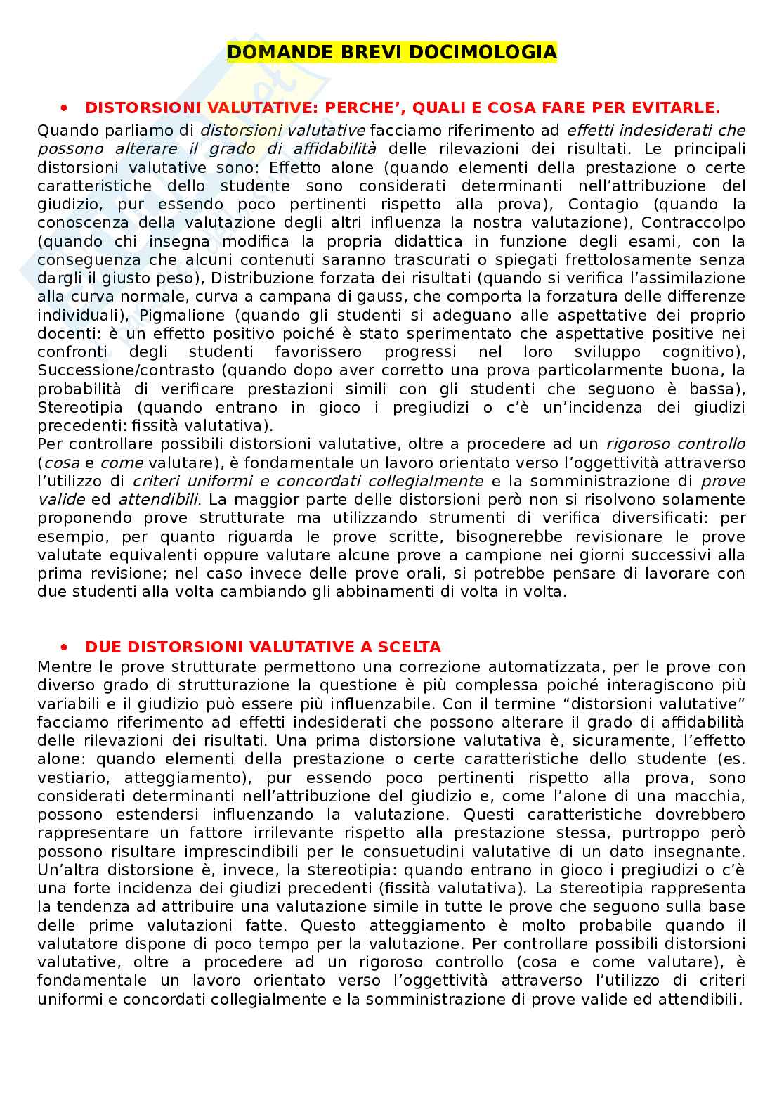 Domande e risposte esame Docimologia, Prof. D'Ugo Pag. 1