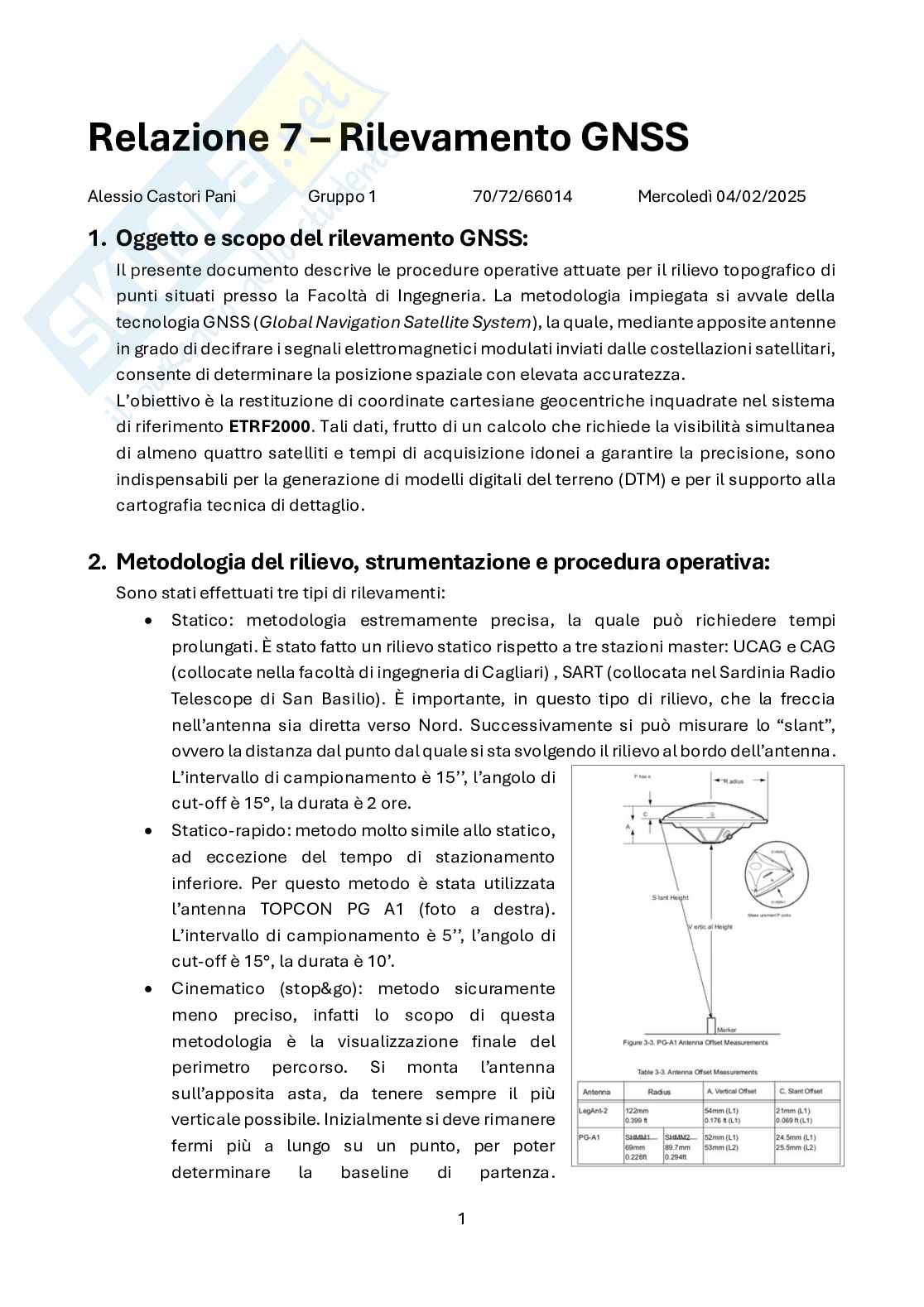 Relazione sul rilievo GNSS Pag. 1