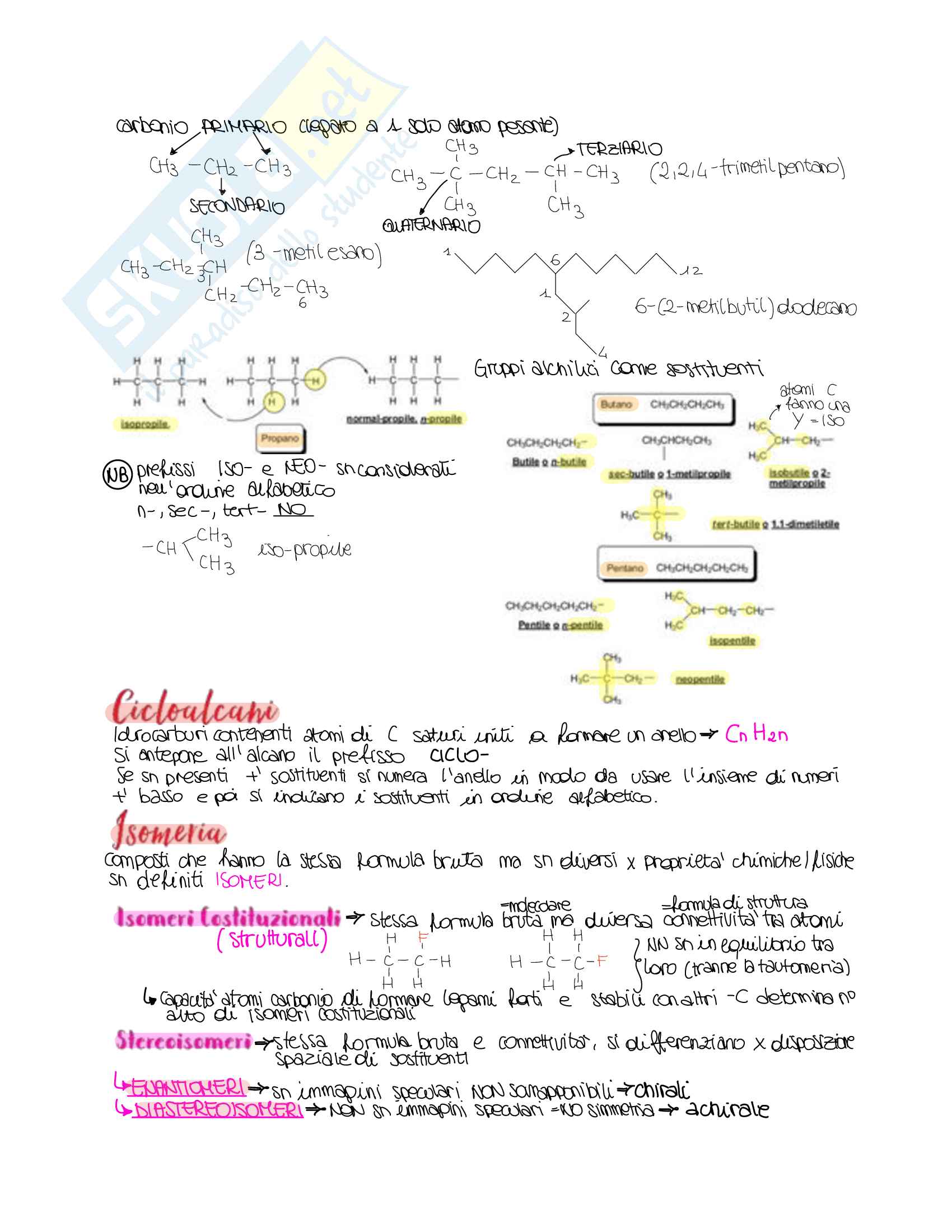 Chimica organica - Idrocarburi, alogenuri alchilici, alcoli, tioli, eteri, benzene, ammine, composti carbonilici; carboidrati, acidi carbossilici Pag. 6