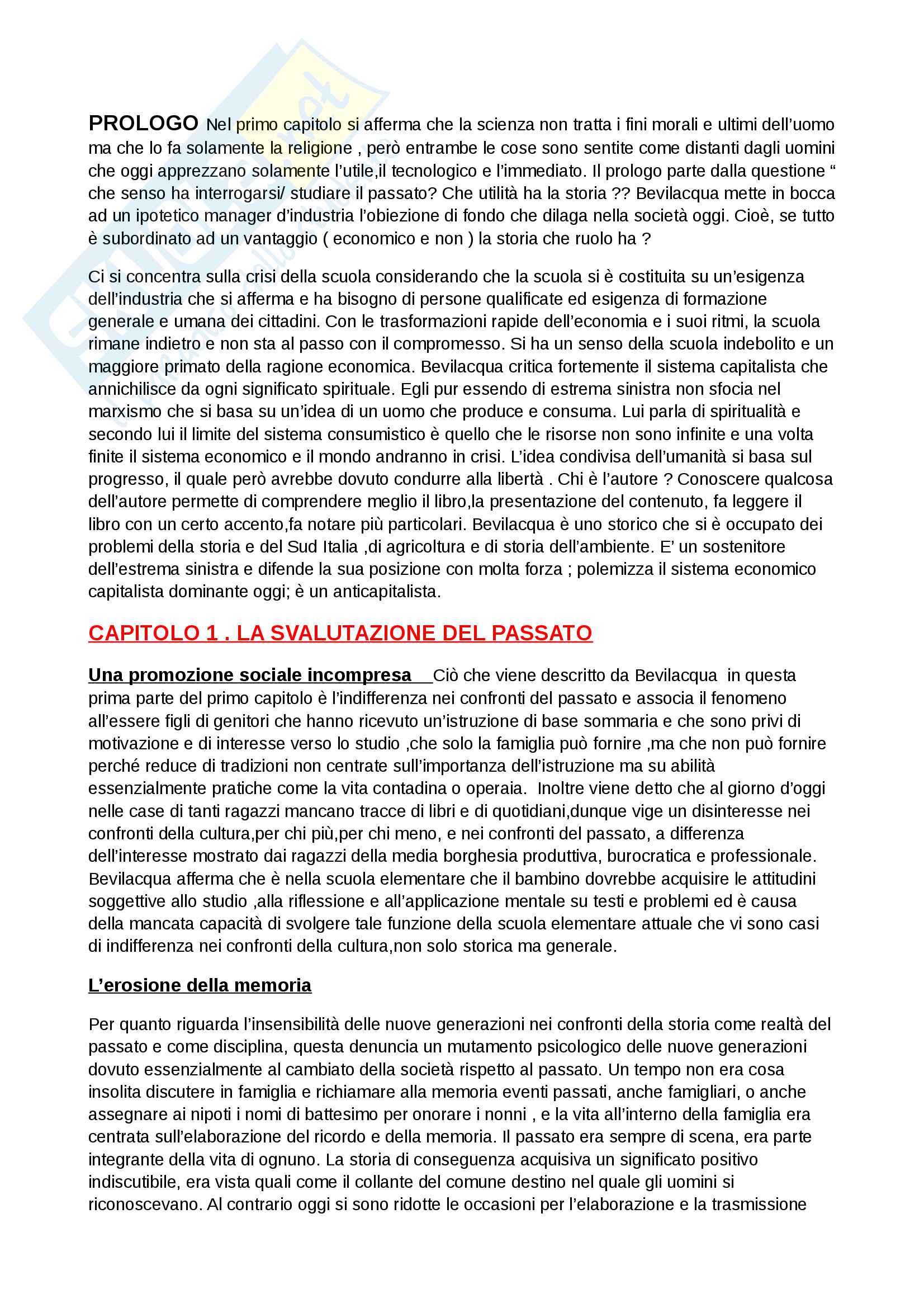 Riassunto esame storia e didattica della storia, prof. Strik Lievers, libro consigliato L'utilità della storia, Piero Bevilacqua Pag. 1