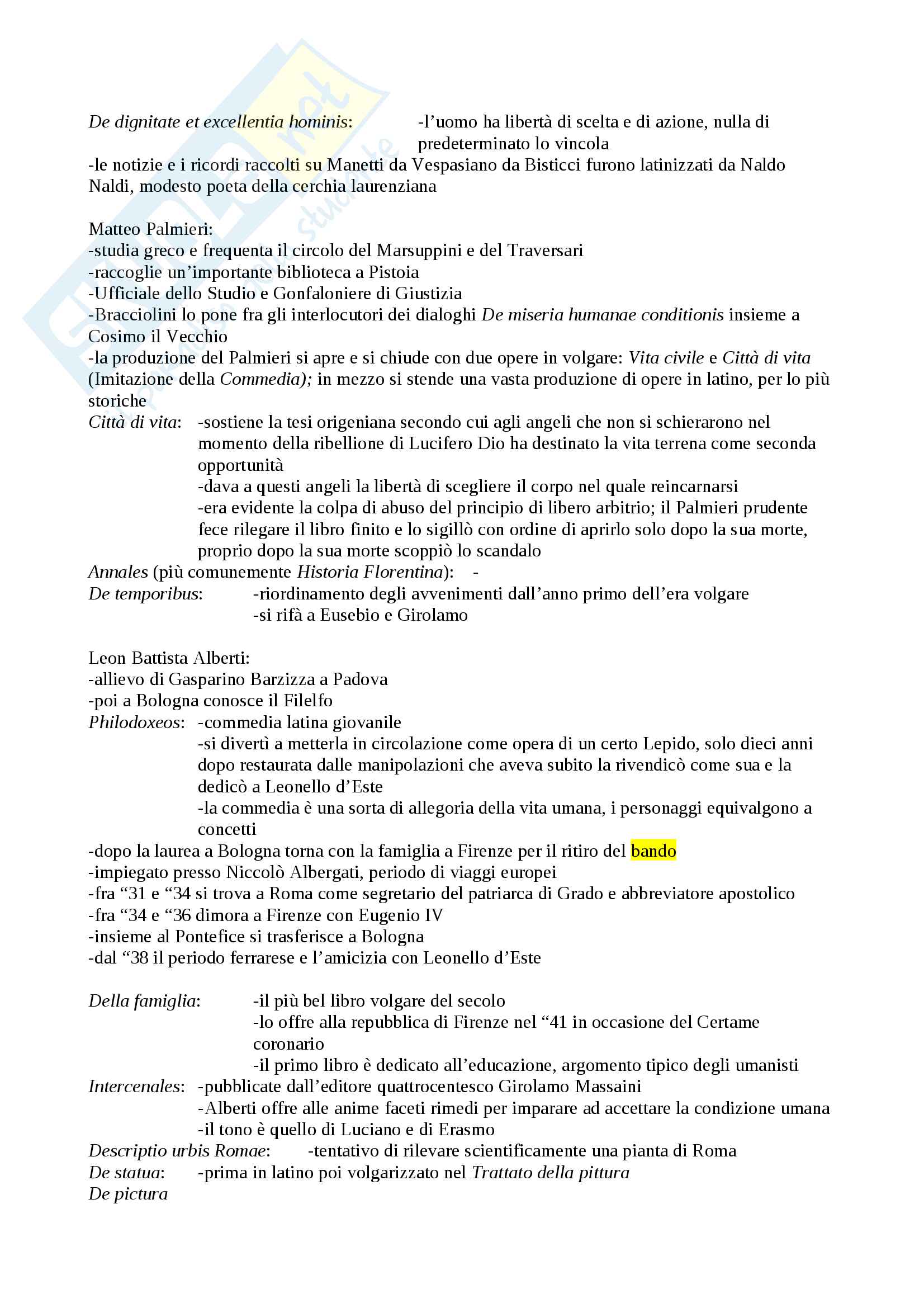 Riassunto esame Filologia medievale e umanistica, prof. Albanese, libro consigliato La letteratura degli umanisti, Eugenio Garin Pag. 11
