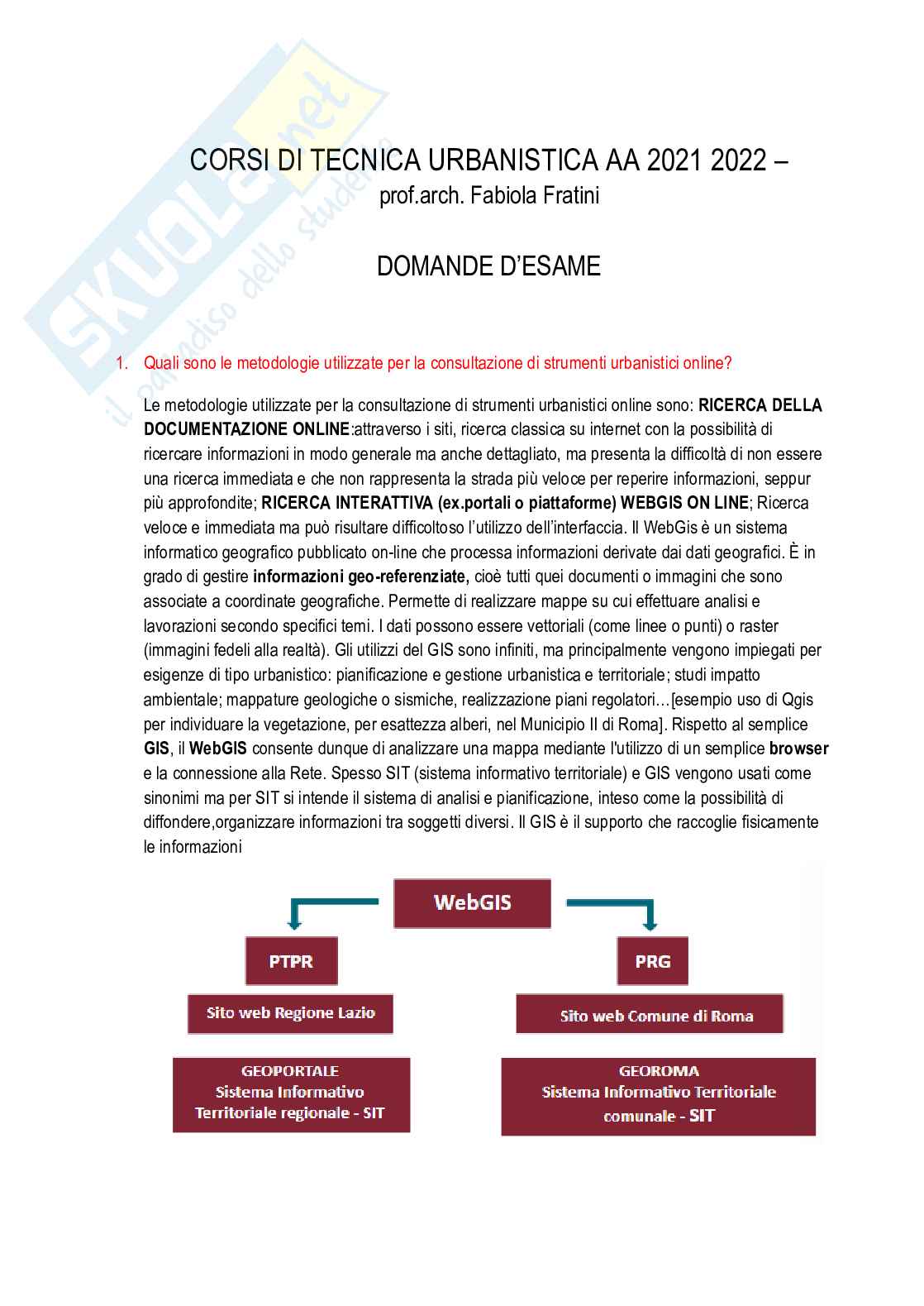 Domande d'esame Tecnica urbanistica Pag. 1