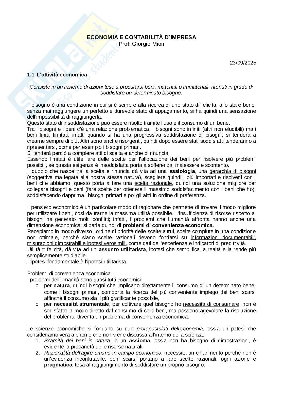 Appunti Economia e contabilità d'impresa Pag. 1