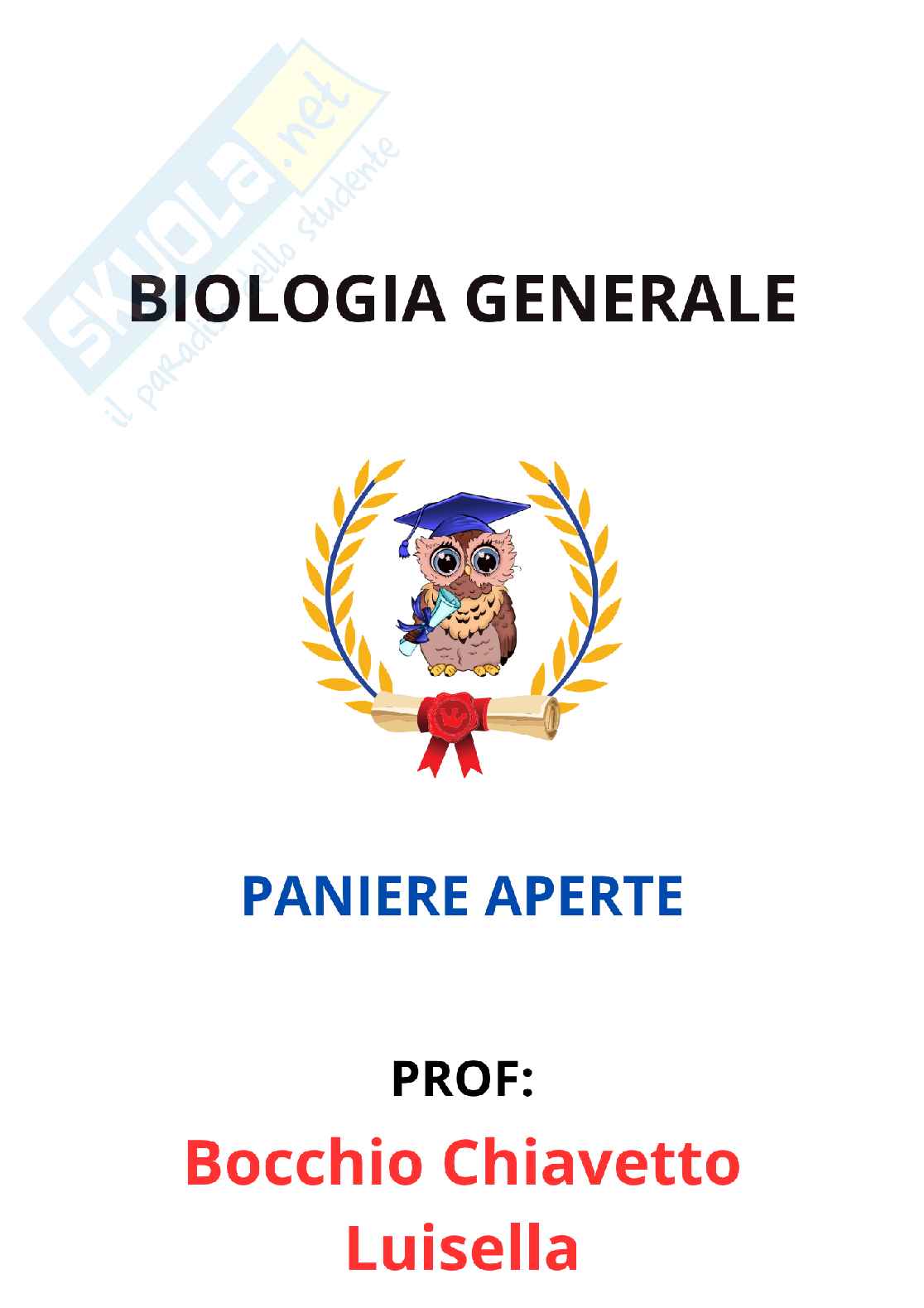 Paniere Biologia generale  - Risposte aperte - aggiornato (2026) Pag. 1