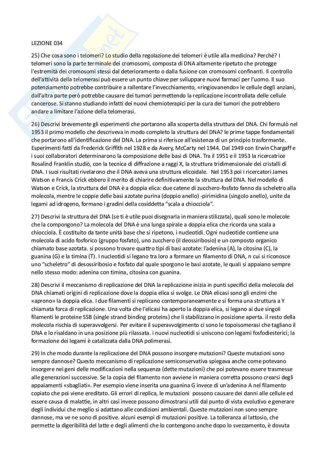 Paniere Biologia generale  - Risposte aperte - aggiornato (2026) Pag. 31