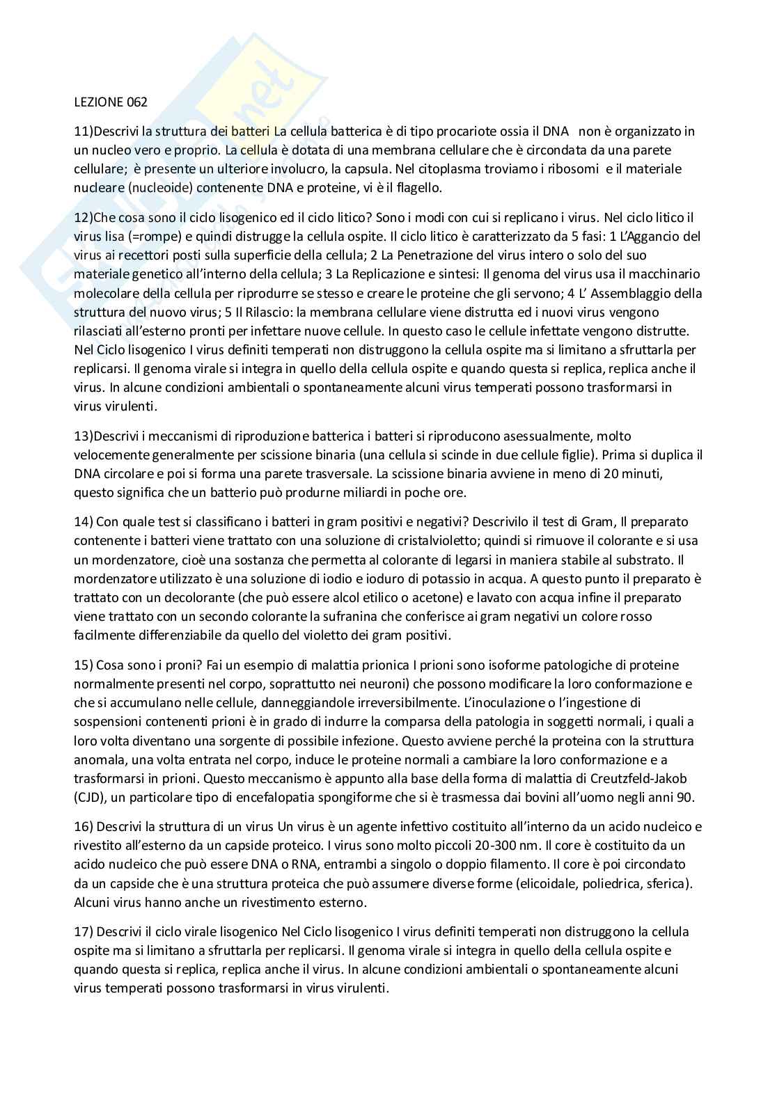 Paniere Biologia generale  - Risposte aperte - aggiornato (2026) Pag. 56