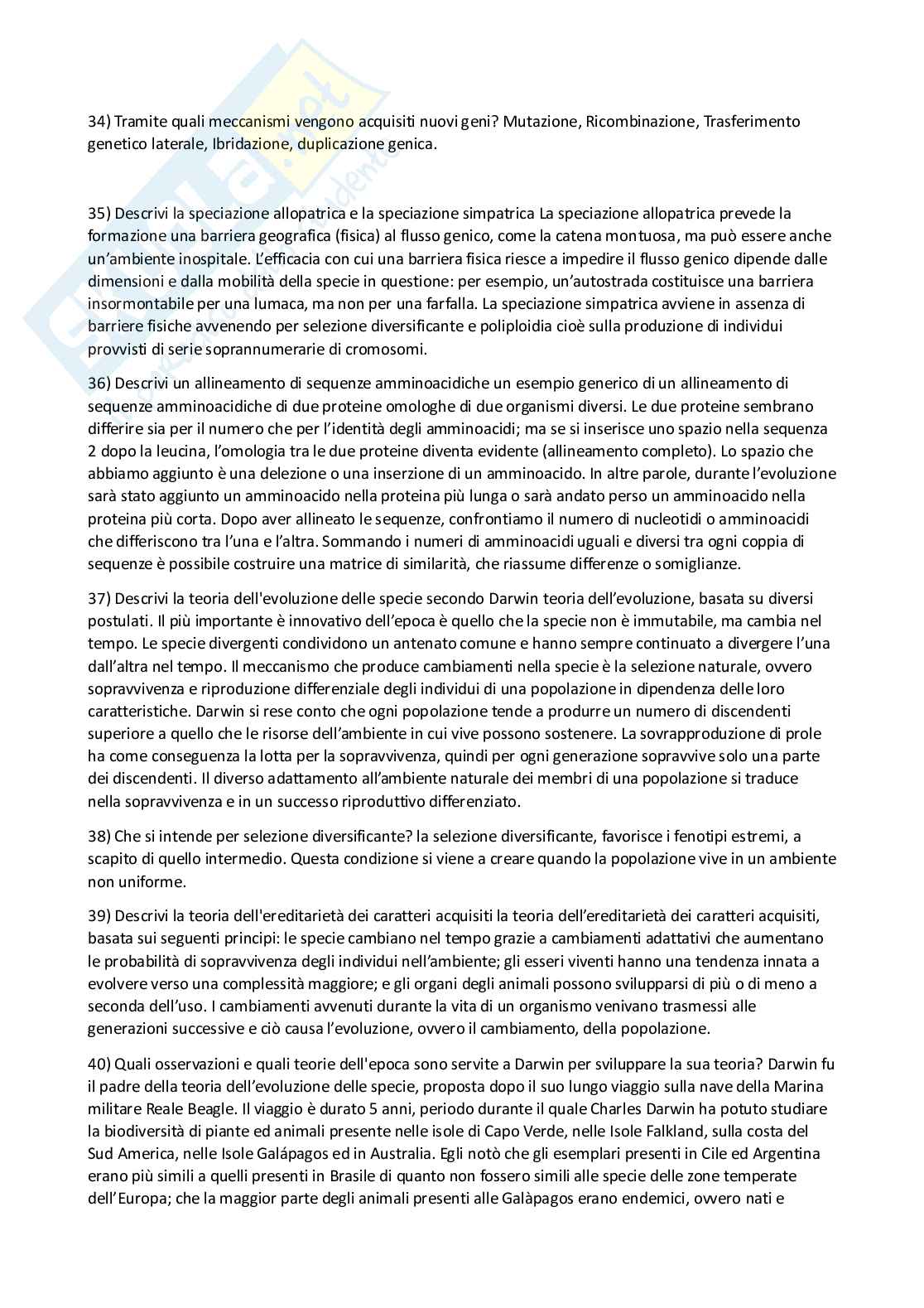 Paniere Biologia generale  - Risposte aperte - aggiornato (2026) Pag. 61