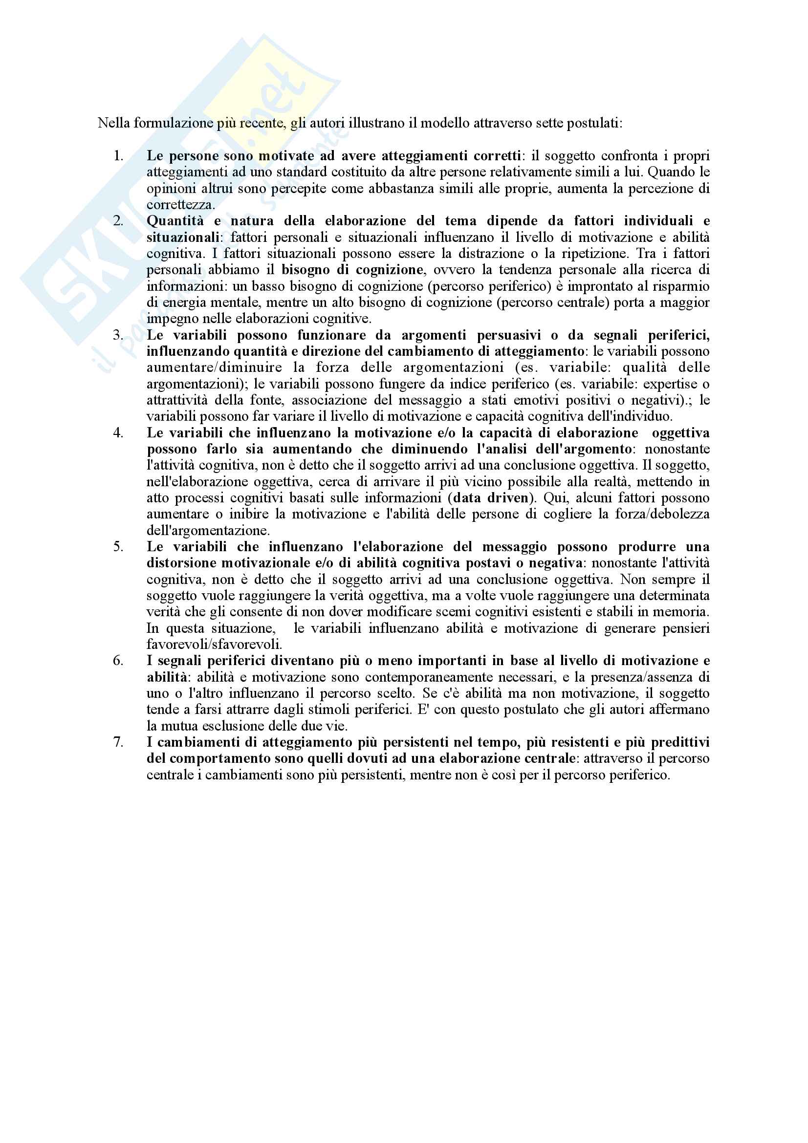 Riassunto esame Psicologia degli atteggiamenti, prof. Stefanile, libro consigliato La persuasione, Cavazza Pag. 2